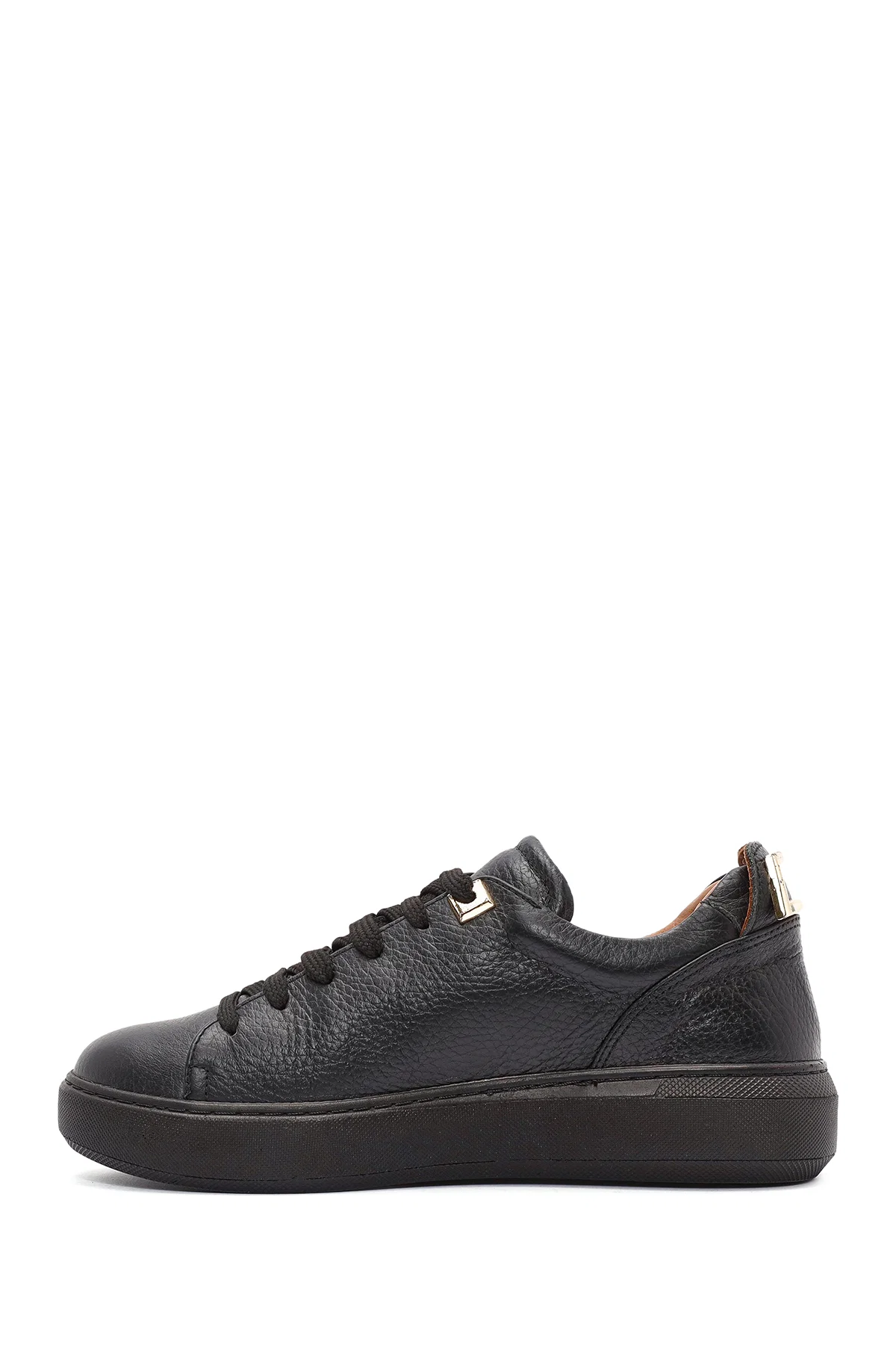 Kadın Siyah Bağcıklı Deri Sneaker - Image 2