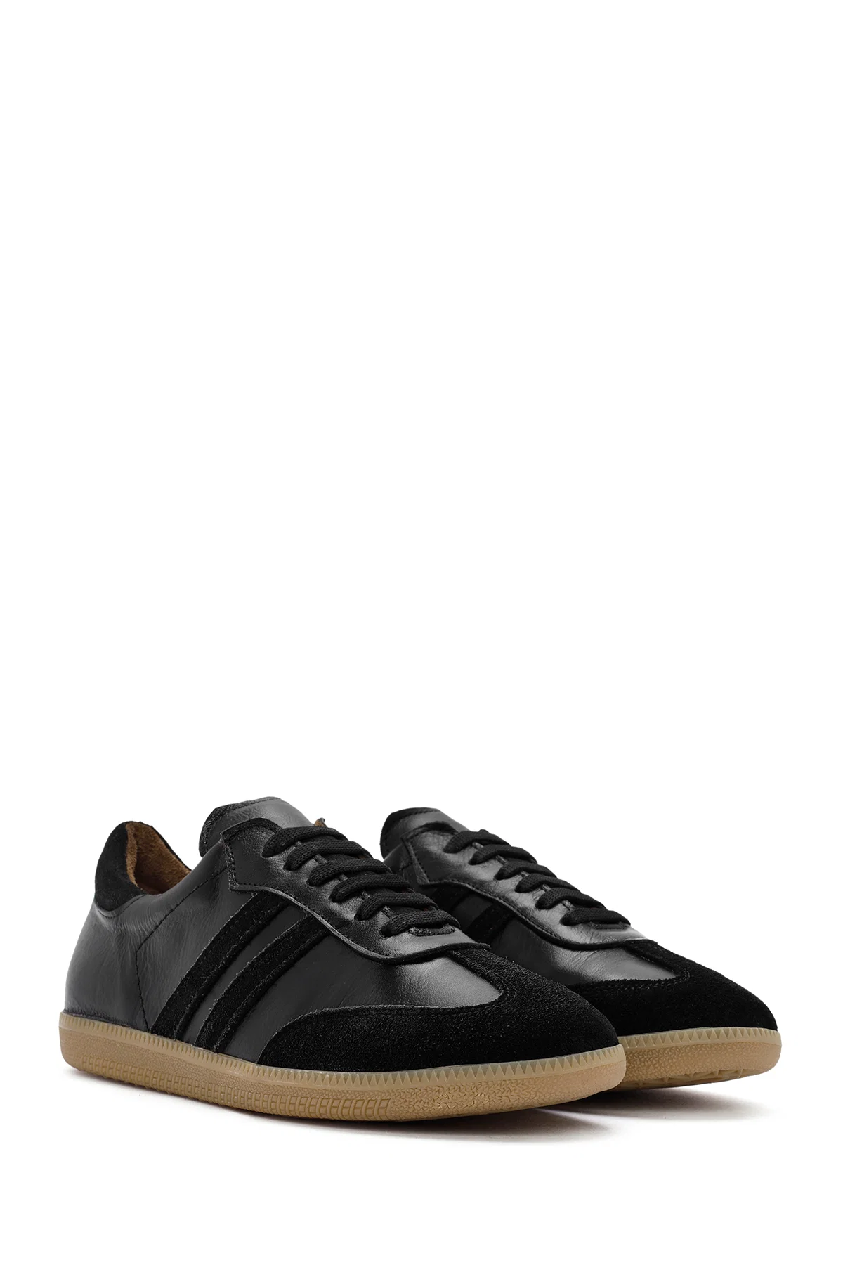 Kadın Siyah Bağcıklı Deri Sneaker - Image 3