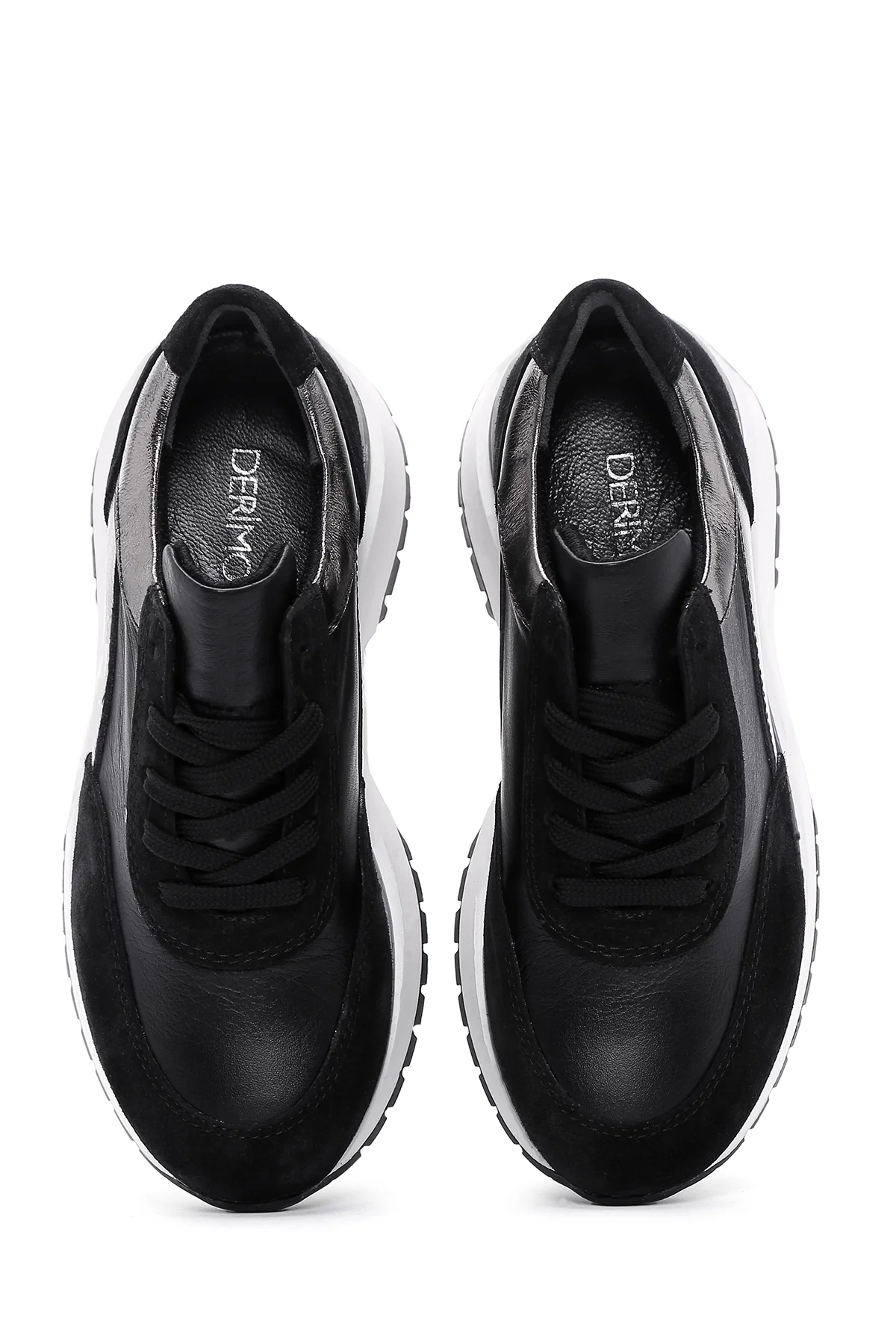 Kadın Siyah Bağcıklı Deri Sneaker - Image 6