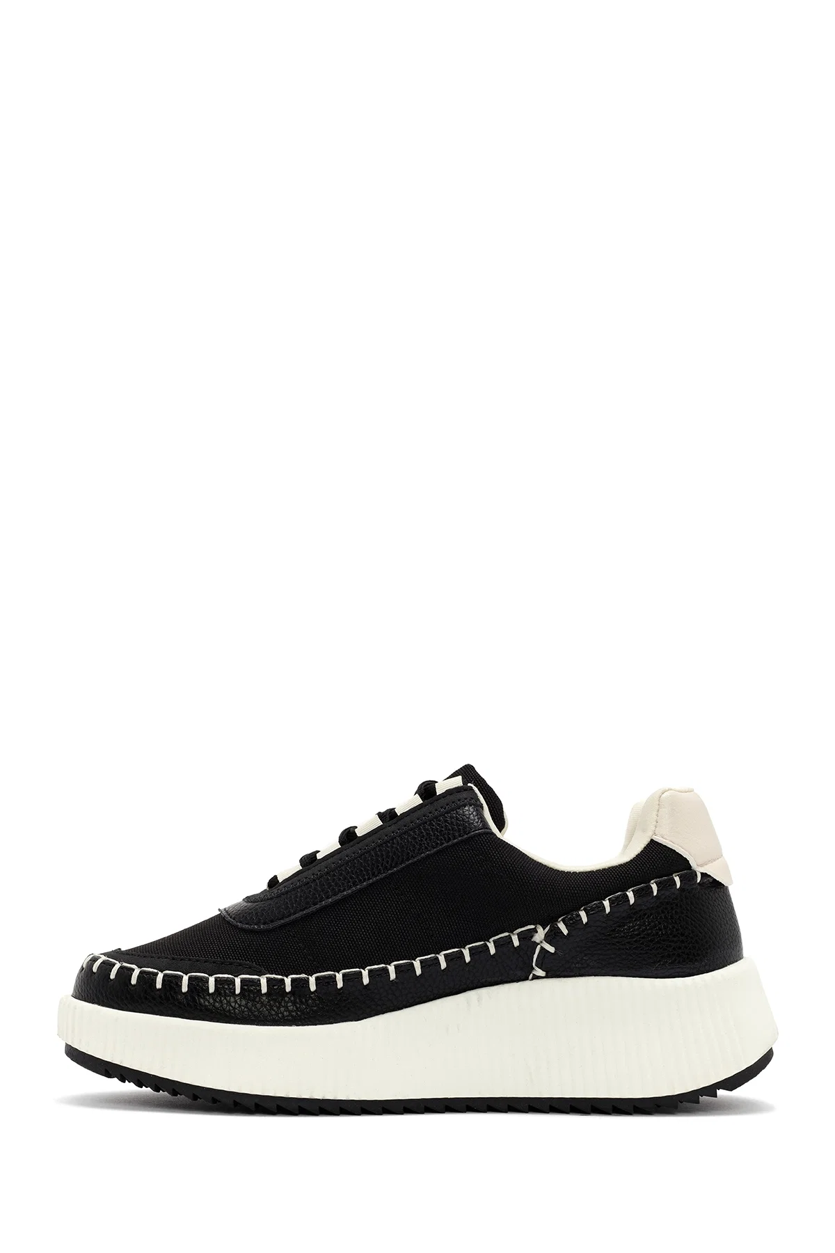 Kadın Siyah Bağcıklı Deri Sneaker - Image 2