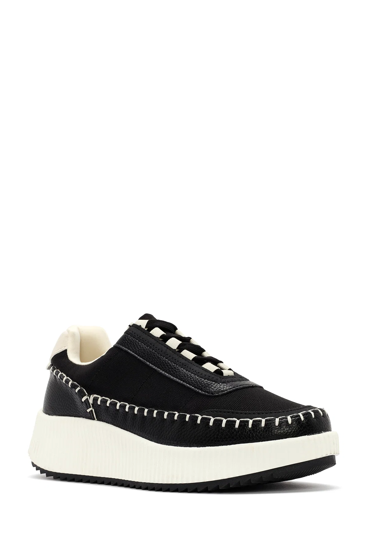 Kadın Siyah Bağcıklı Deri Sneaker - Image 6