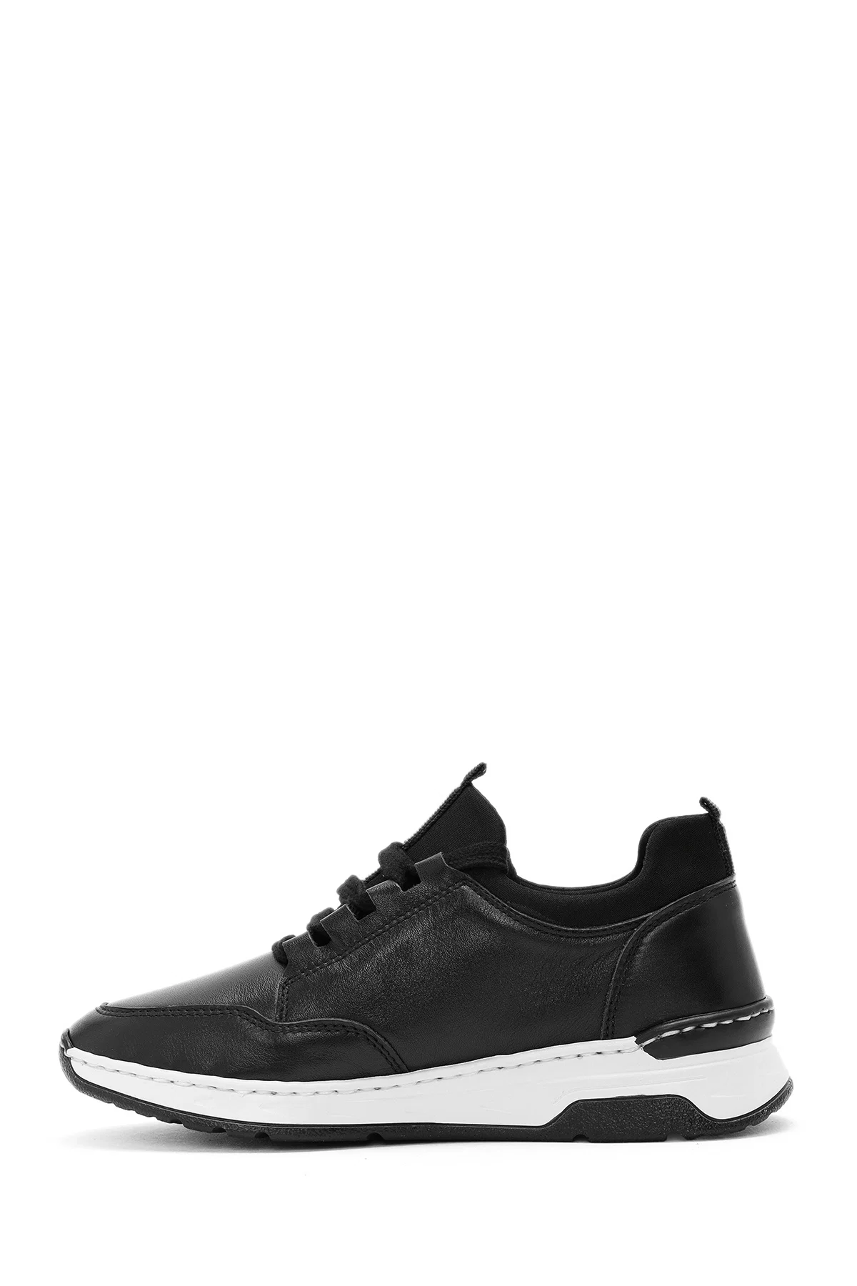 Kadın Siyah Bağcıklı Deri Sneaker - Image 2