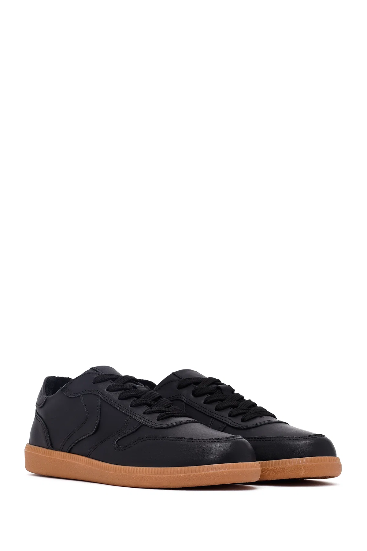 Kadın Siyah Bağcıklı Deri Sneaker - Image 3