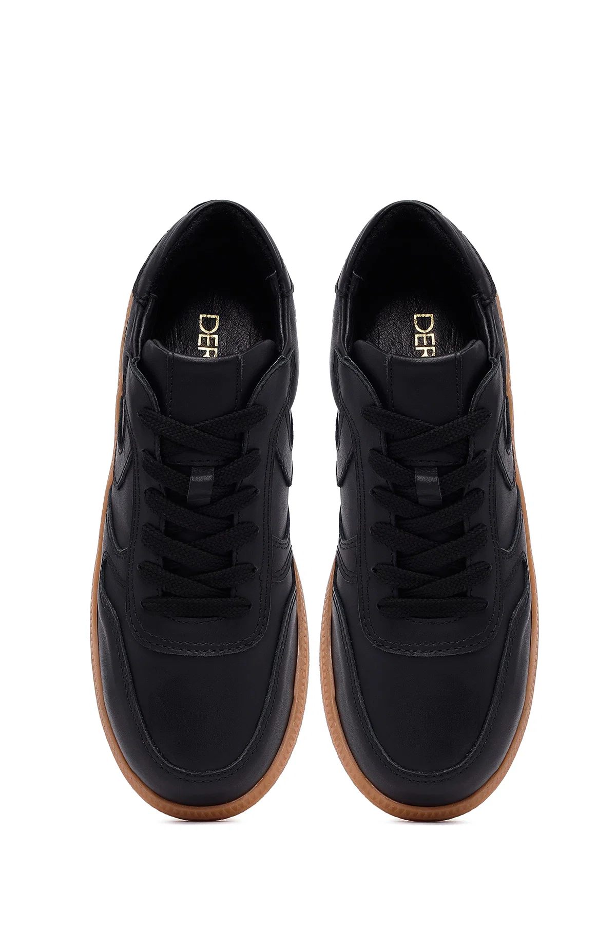 Kadın Siyah Bağcıklı Deri Sneaker - Image 7
