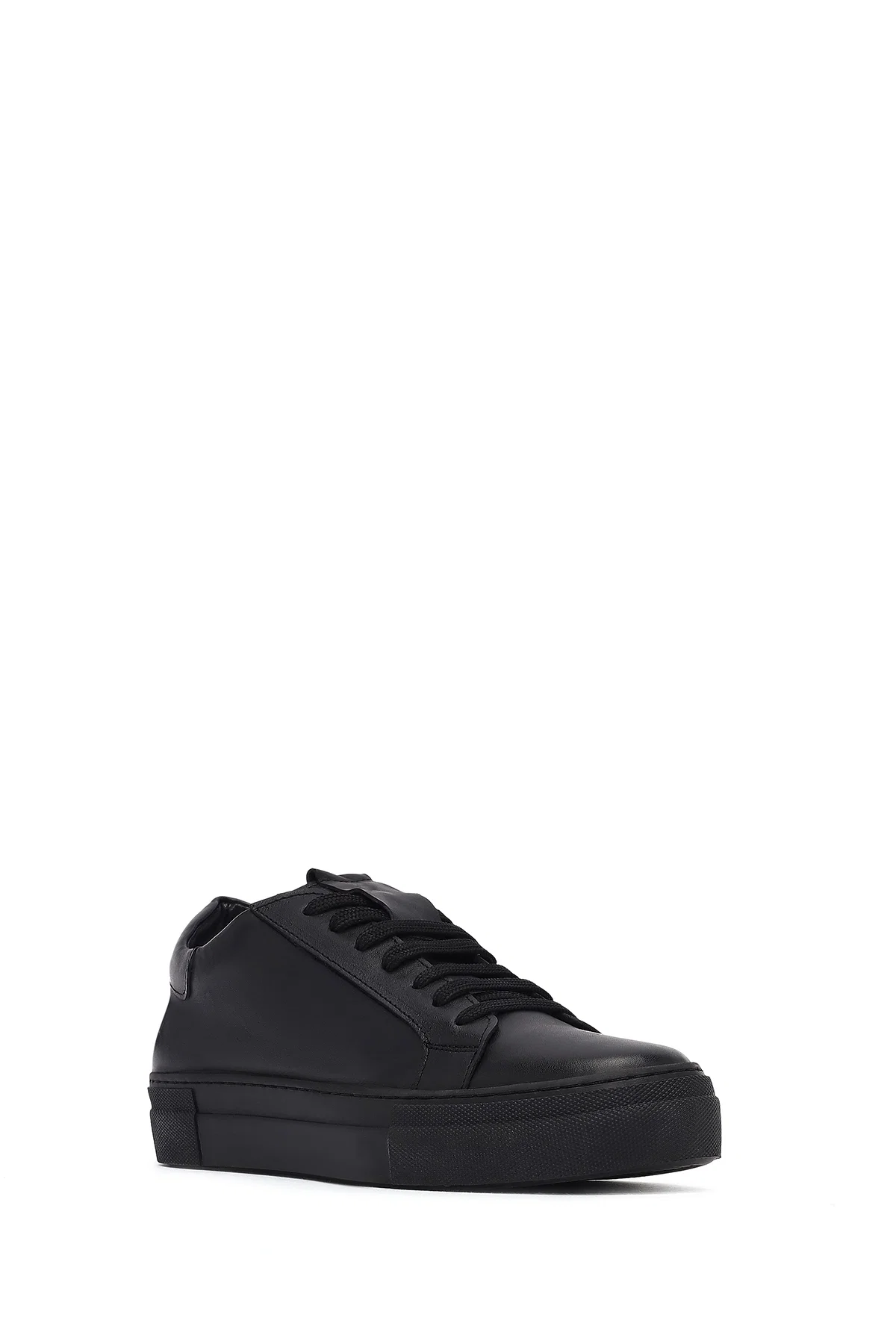 Kadın Siyah Bağcıklı Deri Sneaker - Image 6