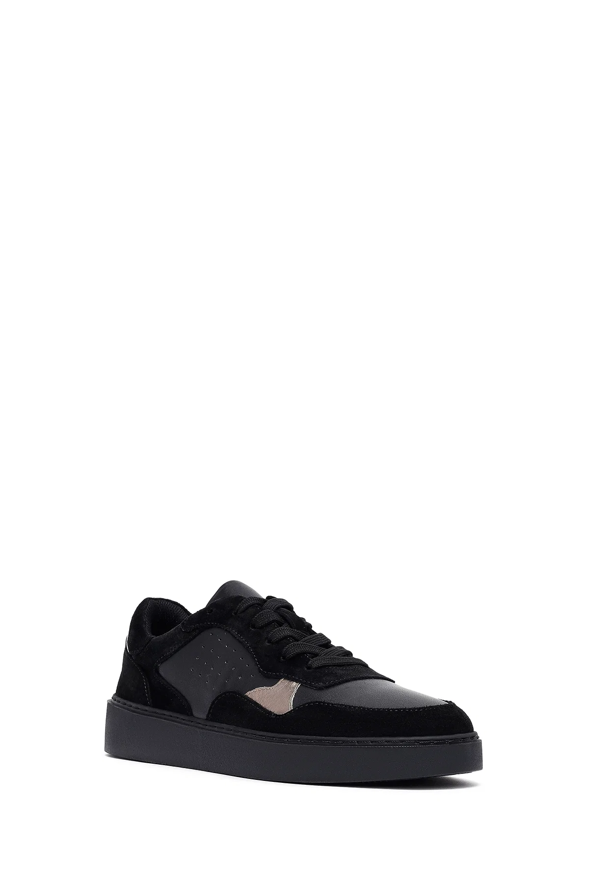 Kadın Siyah Bağcıklı Deri Sneaker - Image 6
