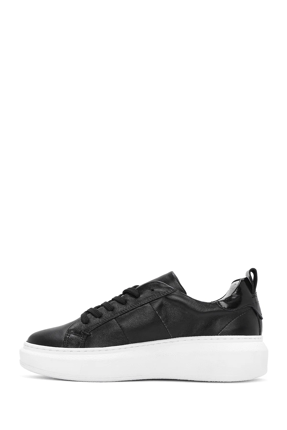 Kadın Siyah Bağcıklı Deri Sneaker - Image 2