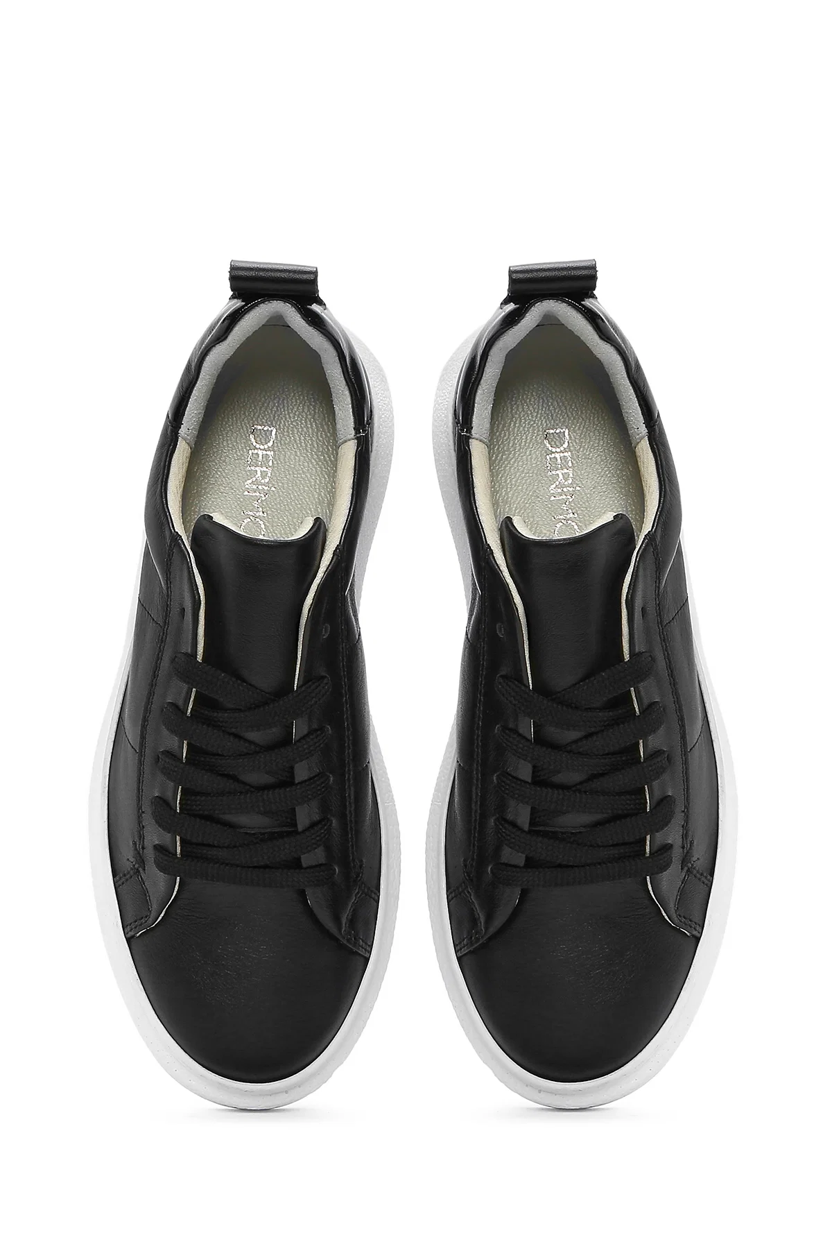 Kadın Siyah Bağcıklı Deri Sneaker - Image 7