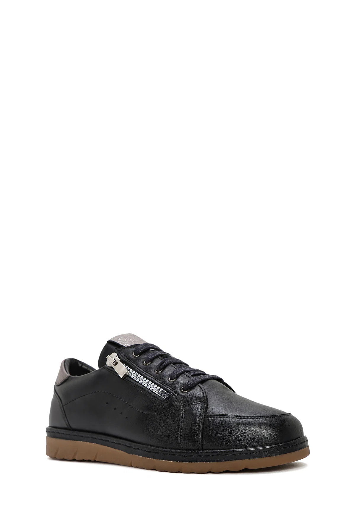 Kadın Siyah Bağcıklı Deri Sneaker - Image 7