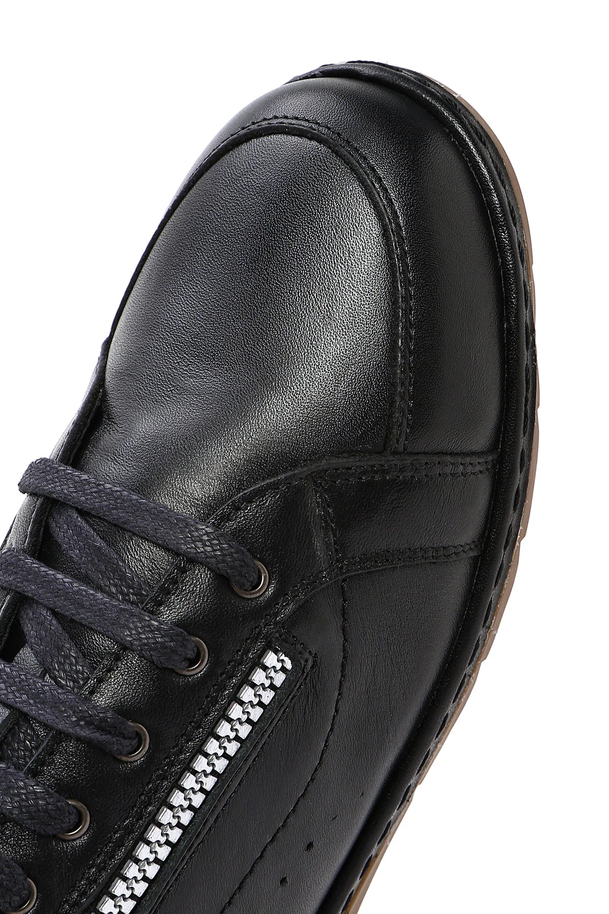 Kadın Siyah Bağcıklı Deri Sneaker - Image 9