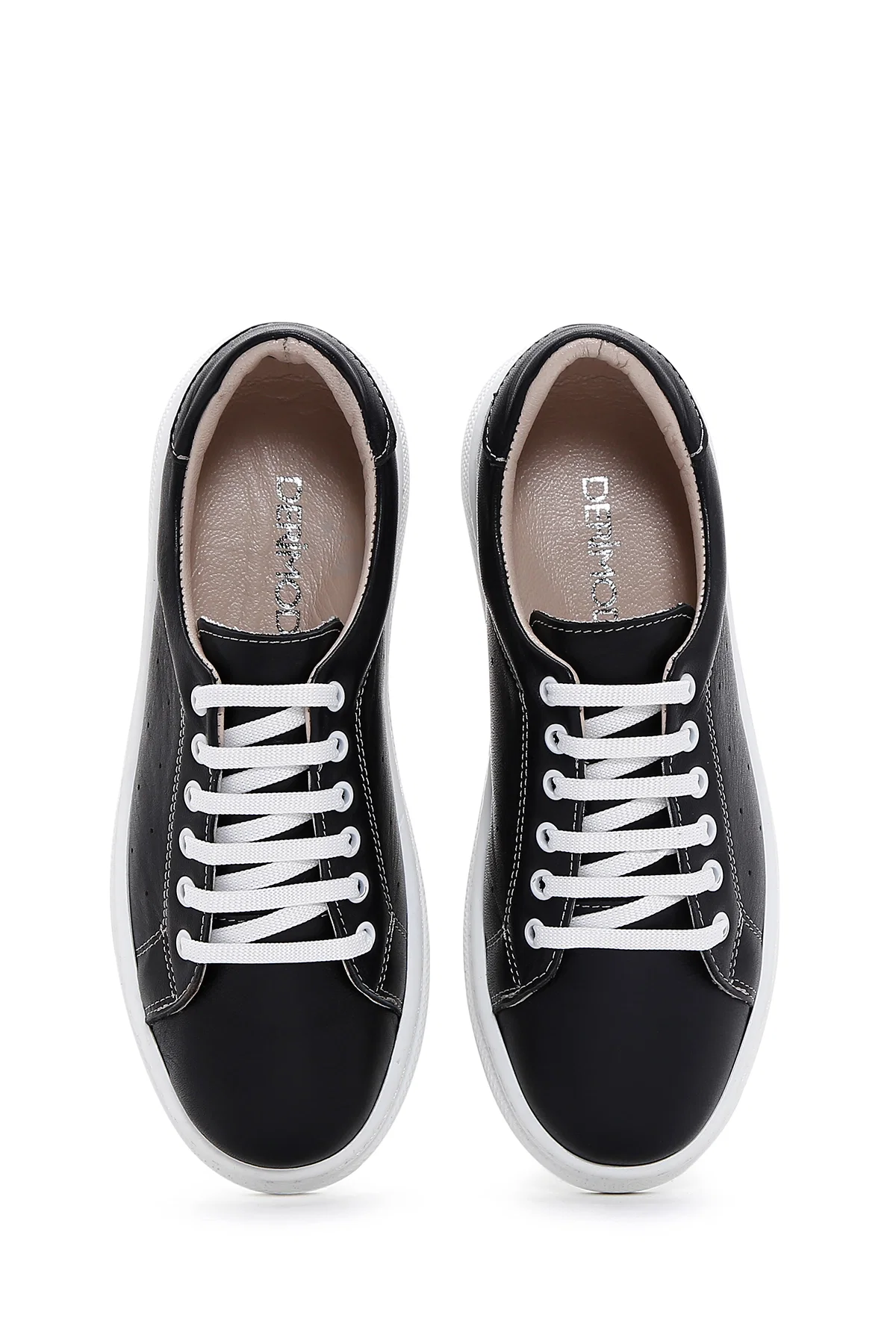 Kadın Siyahh Bağcıklı Deri Sneaker - Image 6