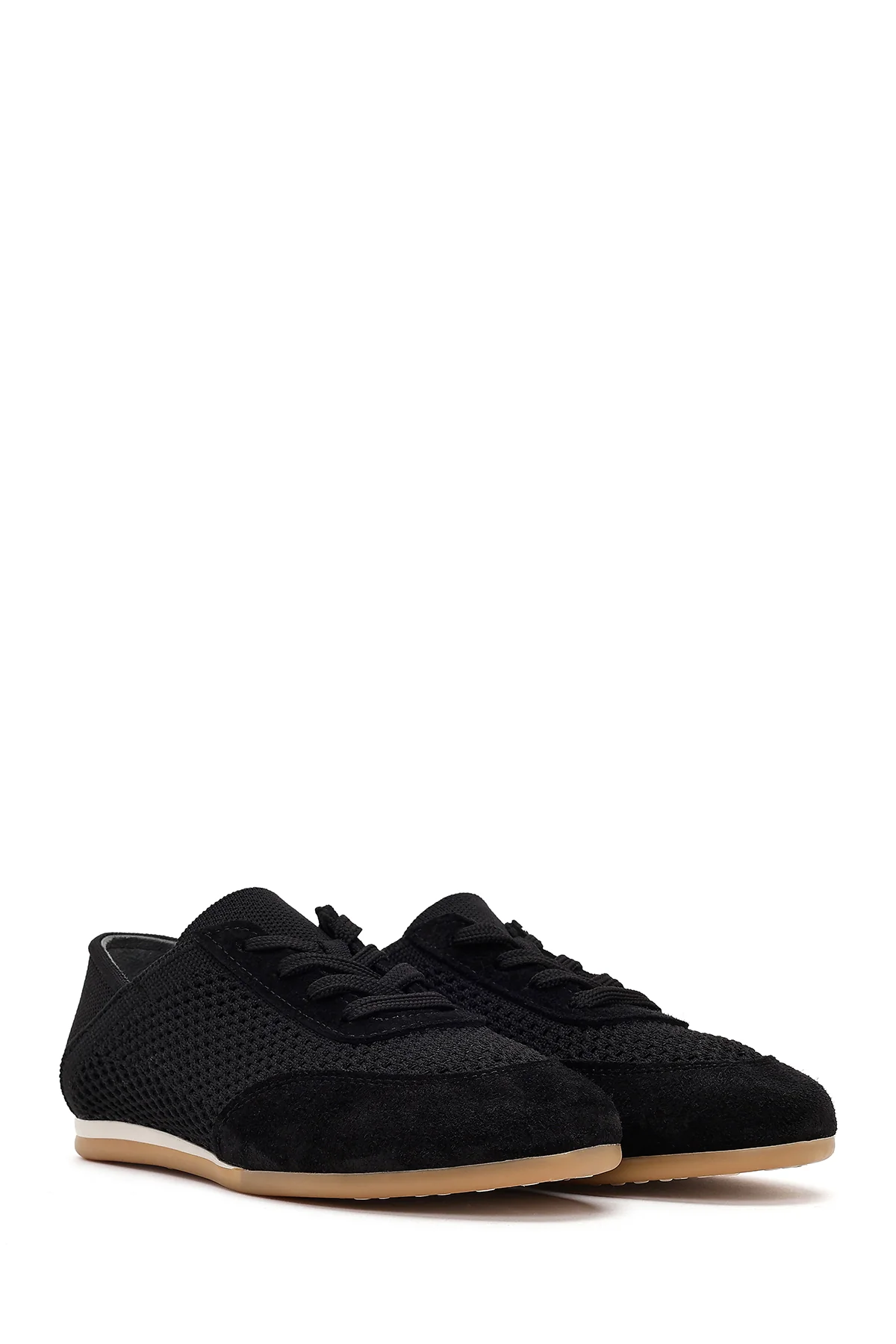 Kadın Siyah Bağcıklı Deri Sneaker - Image 2