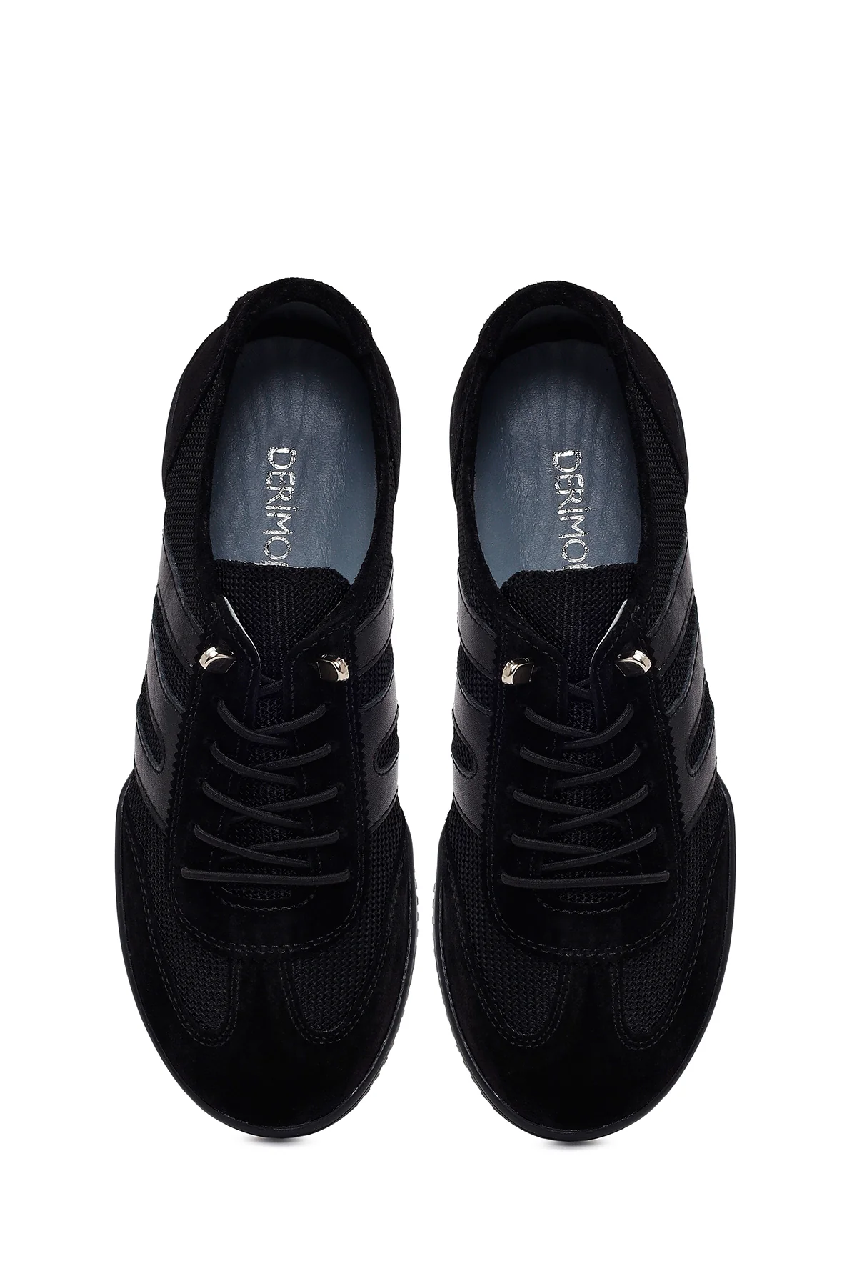Kadın Siyah Bağcıklı Deri Sneaker - Image 4