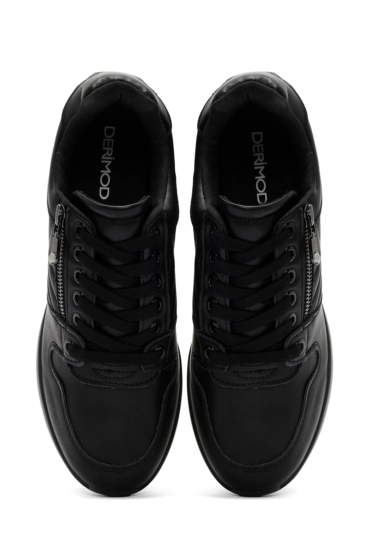 Kadın Siyah Bağcıklı Dolgu Topuklu Deri Sneaker - Image 7