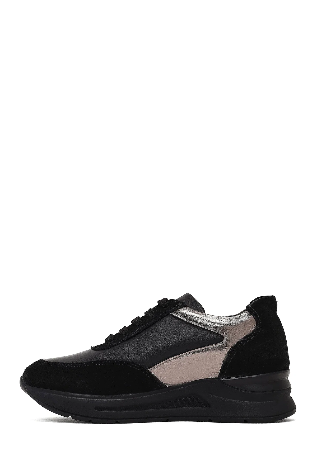 Kadın Siyah Bağcıklı Dolgu Topuklu Deri Sneaker - Image 2