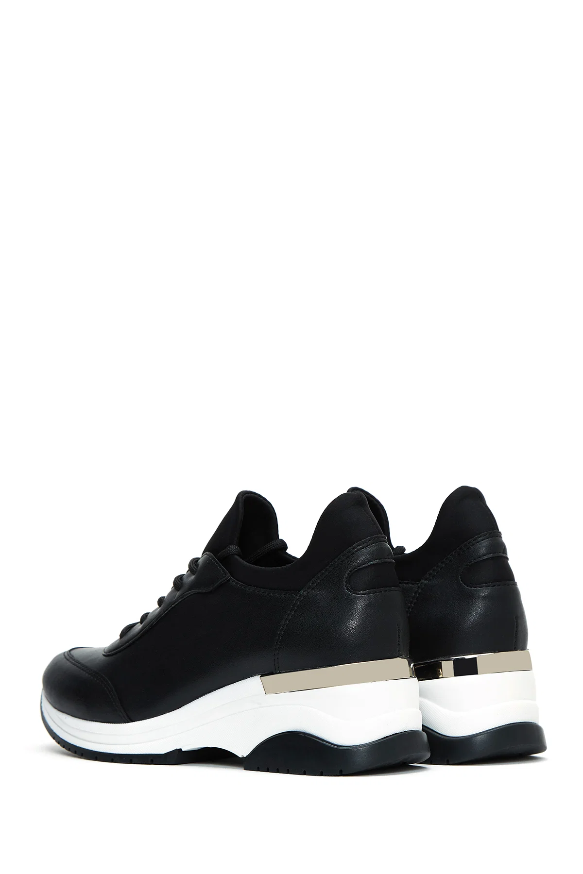 Kadın Siyah Bağcıklı Dolgu Topuklu Sneaker - Image 5