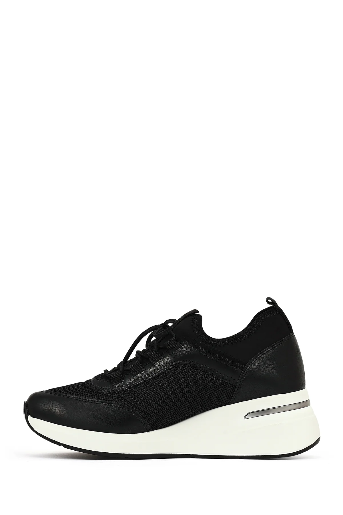Kadın Siyah Bağcıklı Dolgu Topuklu Sneaker - Image 3