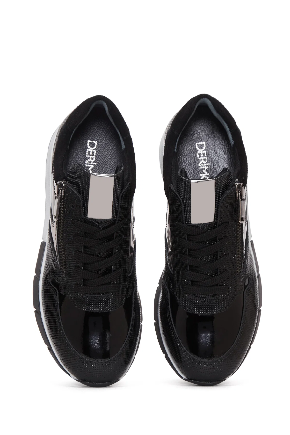 Kadın Siyah Bağcıklı Fermuar Detaylı Deri Sneaker - Image 6