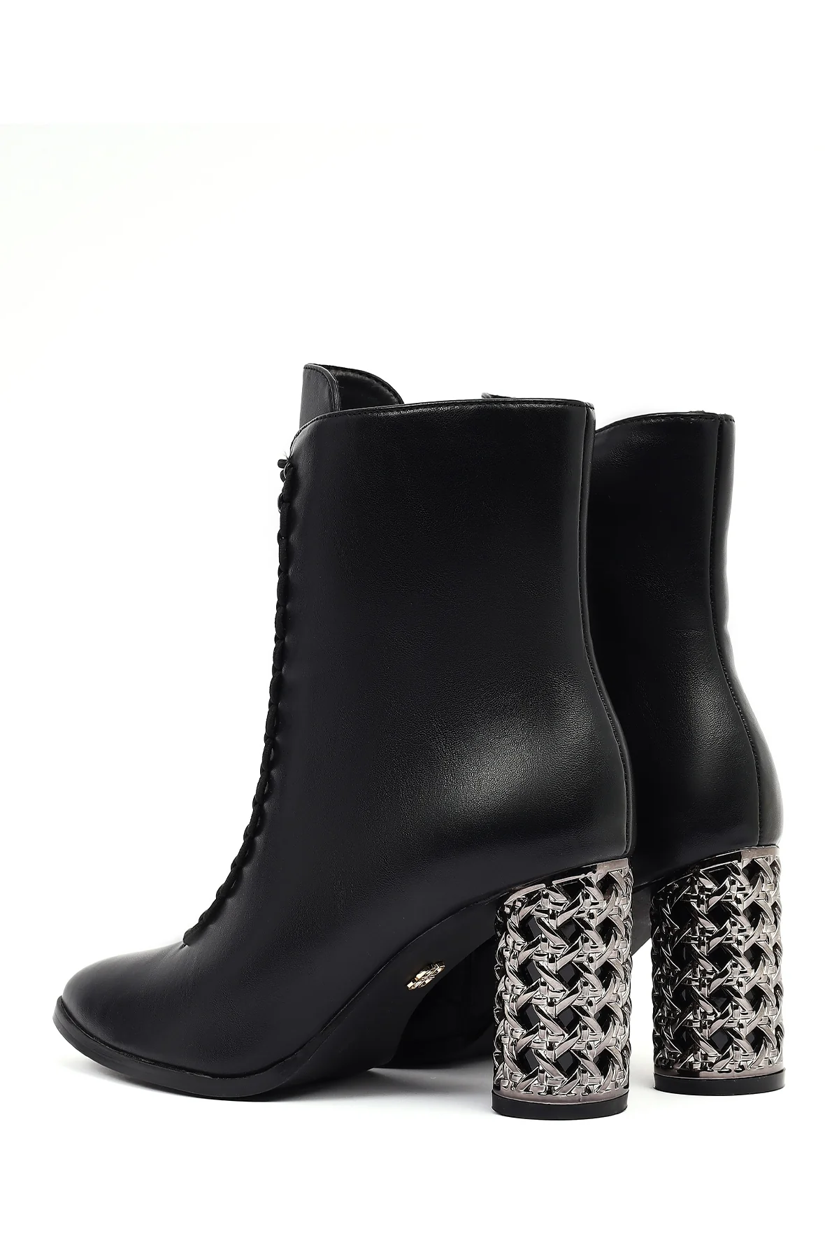 Kadın Siyah Bağcıklı Fermuarlı Kalın Topuklu Bot - Image 9