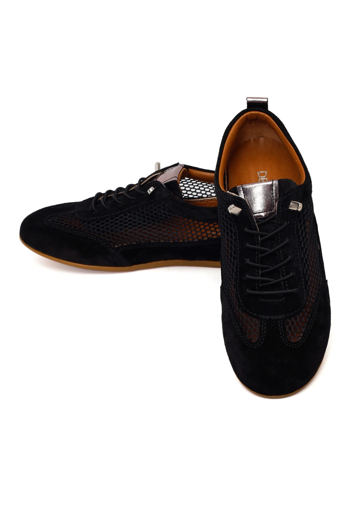 Kadın Siyah Bağcıklı Fileli Deri Sneaker - Image 10