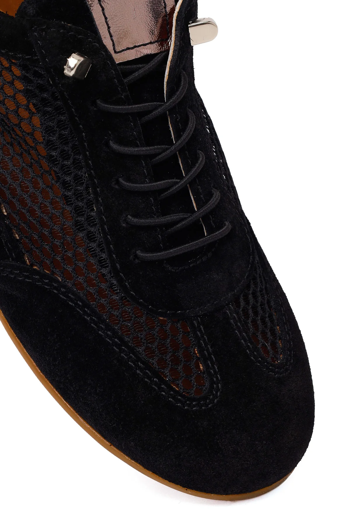 Kadın Siyah Bağcıklı Fileli Deri Sneaker - Image 9