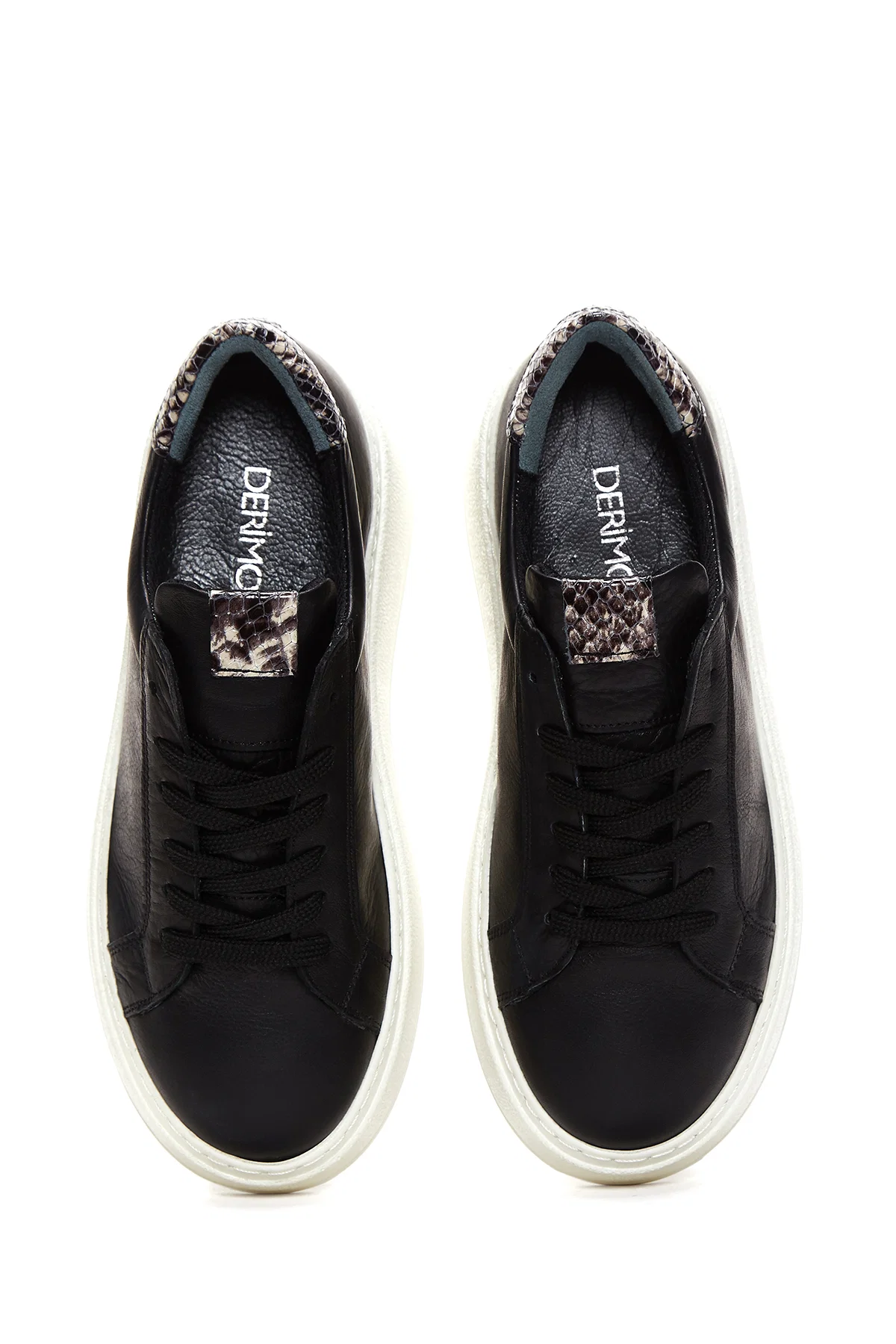 Kadın Siyah Bağcıklı Kalın Taban Deri Sneaker - Image 6
