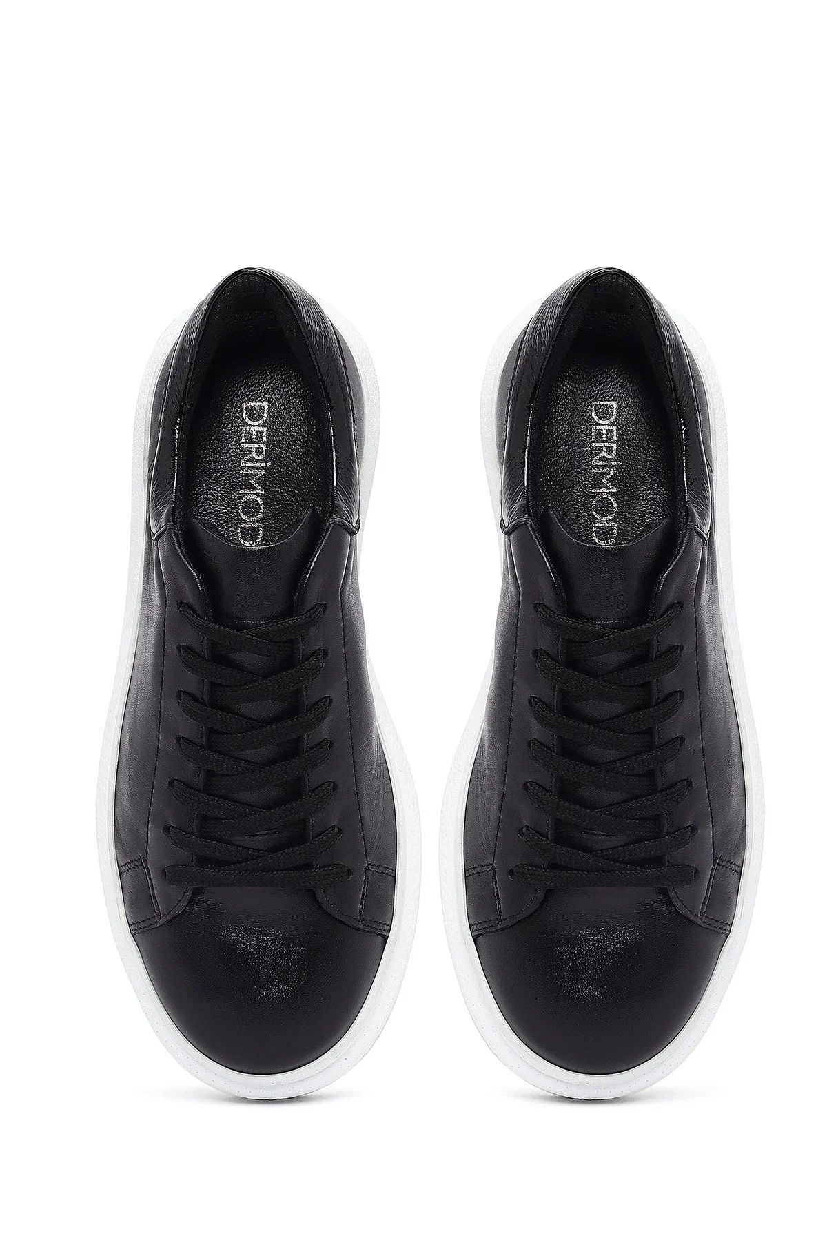 Kadın Siyah Bağcıklı Kalın Taban Deri Sneaker - Image 7