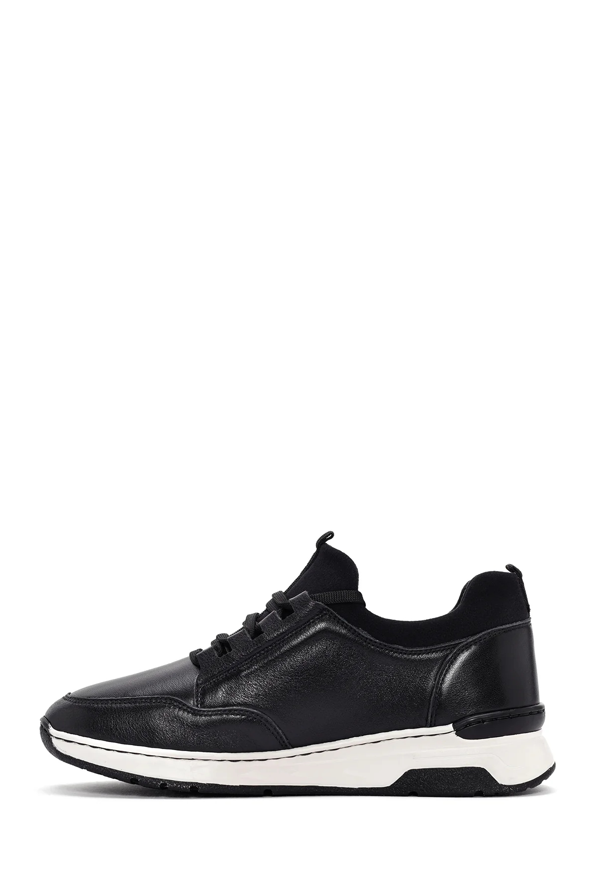 Kadın Siyah Bağcıklı Kalın Tabanlı Deri Sneaker - Image 2