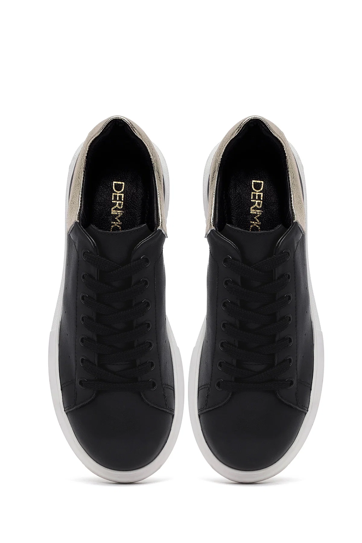 Kadın Siyah Bağcıklı Kalın Tabanlı Deri Sneaker - Image 7