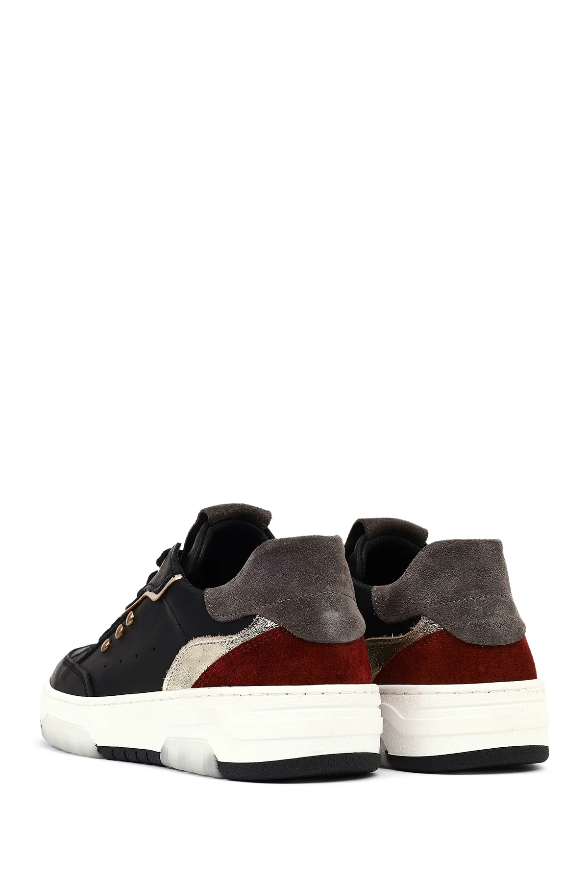 Kadın Siyah Bağcıklı Kalın Tabanlı Deri Sneaker - Image 5