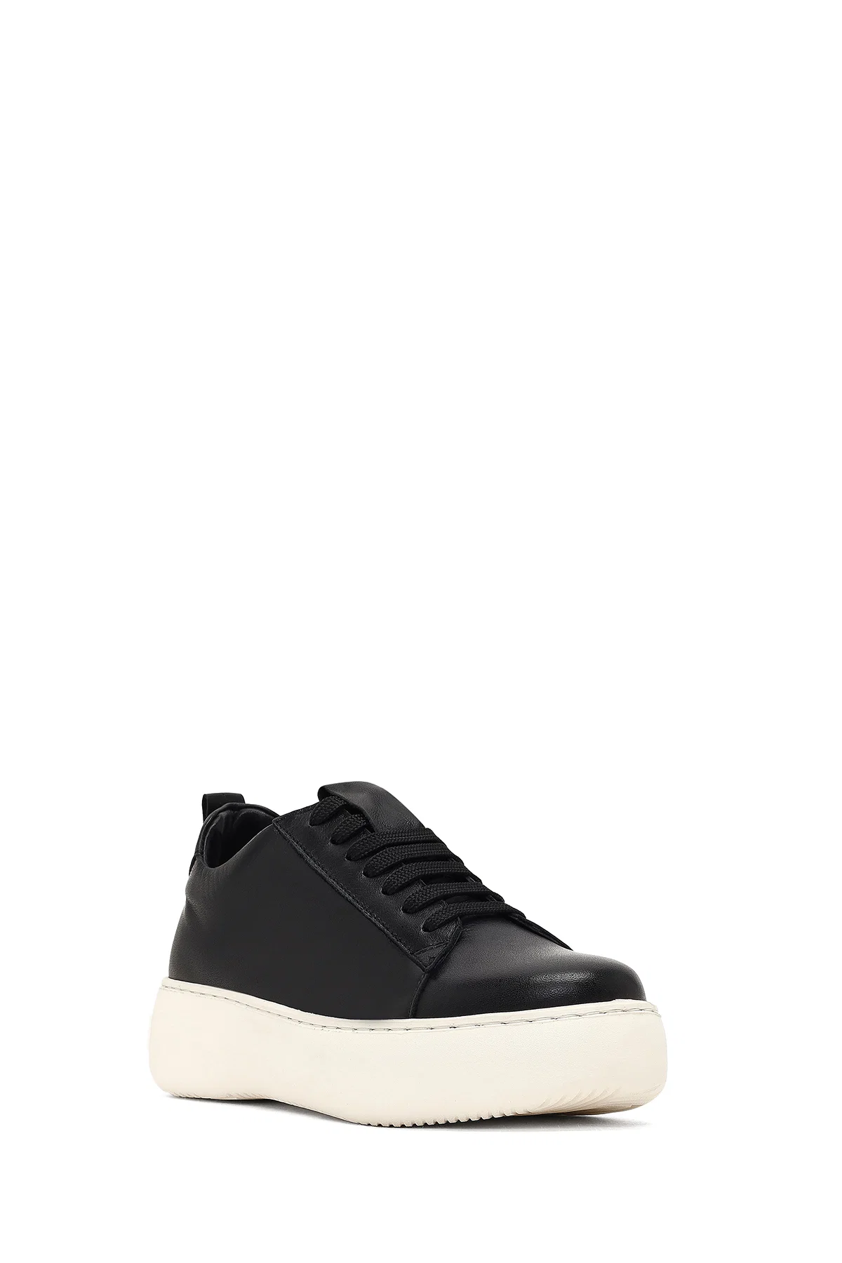 Kadın Siyah Bağcıklı Kalın Tabanlı Deri Sneaker - Image 6