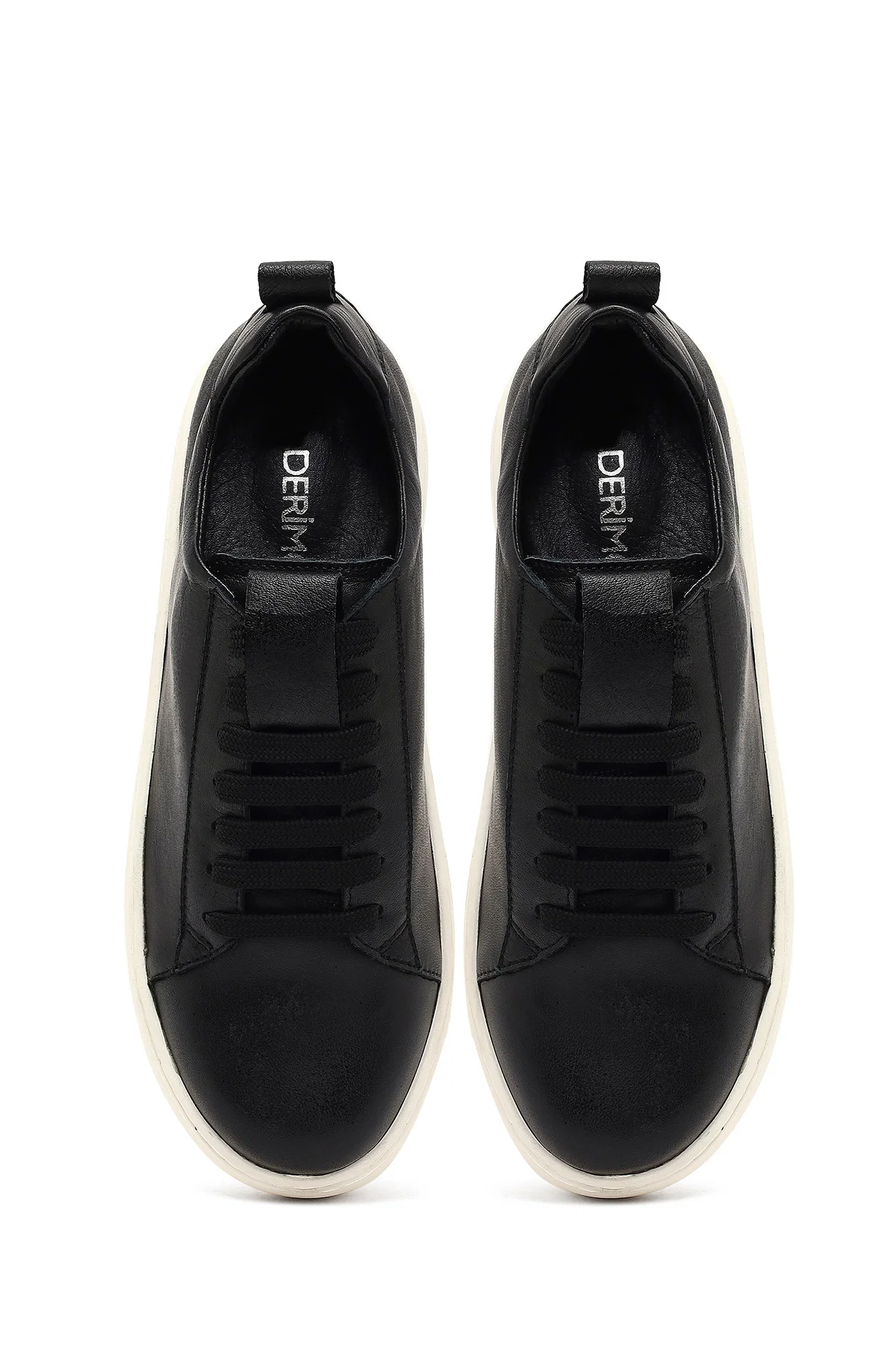 Kadın Siyah Bağcıklı Kalın Tabanlı Deri Sneaker - Image 7