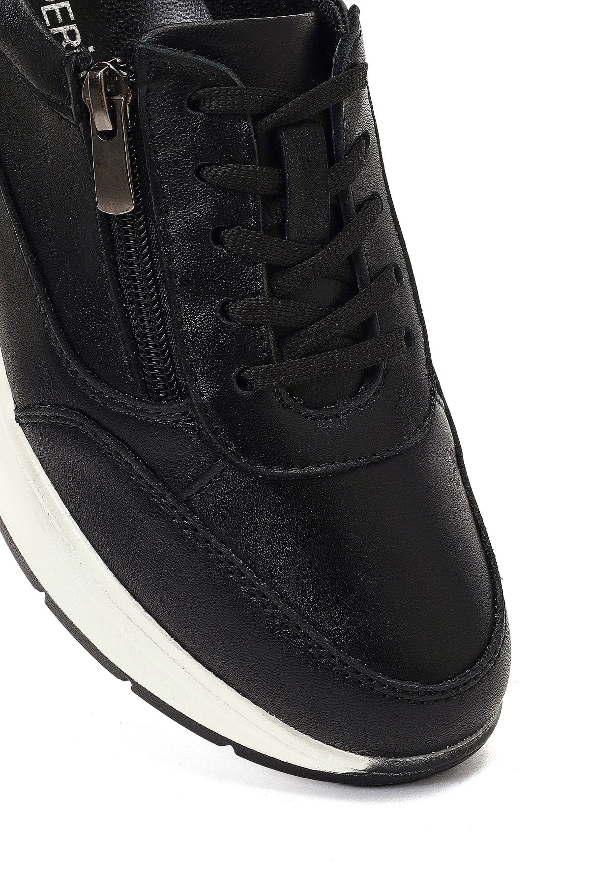 Kadın Siyah Bağcıklı Kalın Tabanlı Deri Sneaker - Image 8