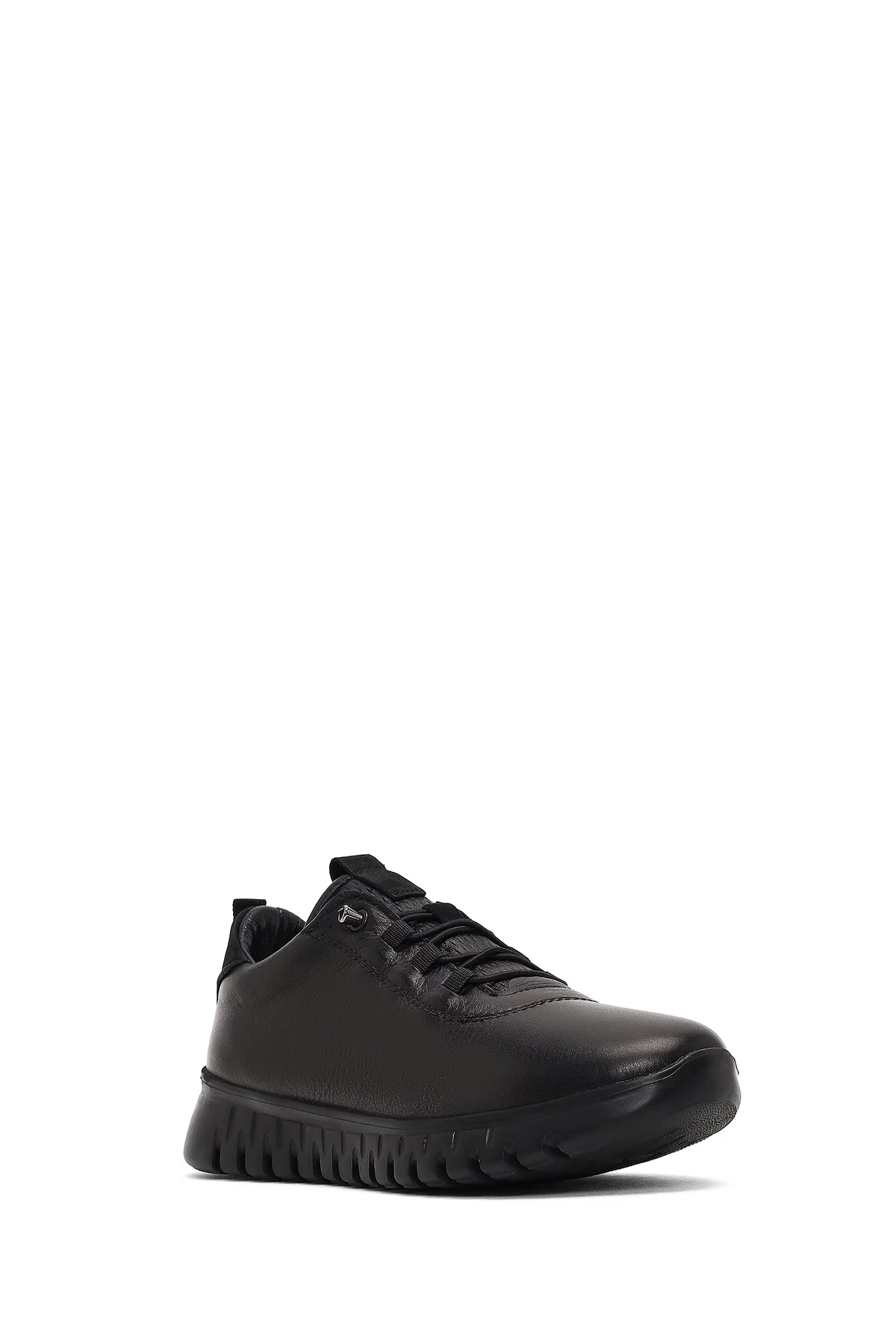 Kadın Siyah Bağcıklı Kalın Tabanlı Deri Sneaker - Image 6