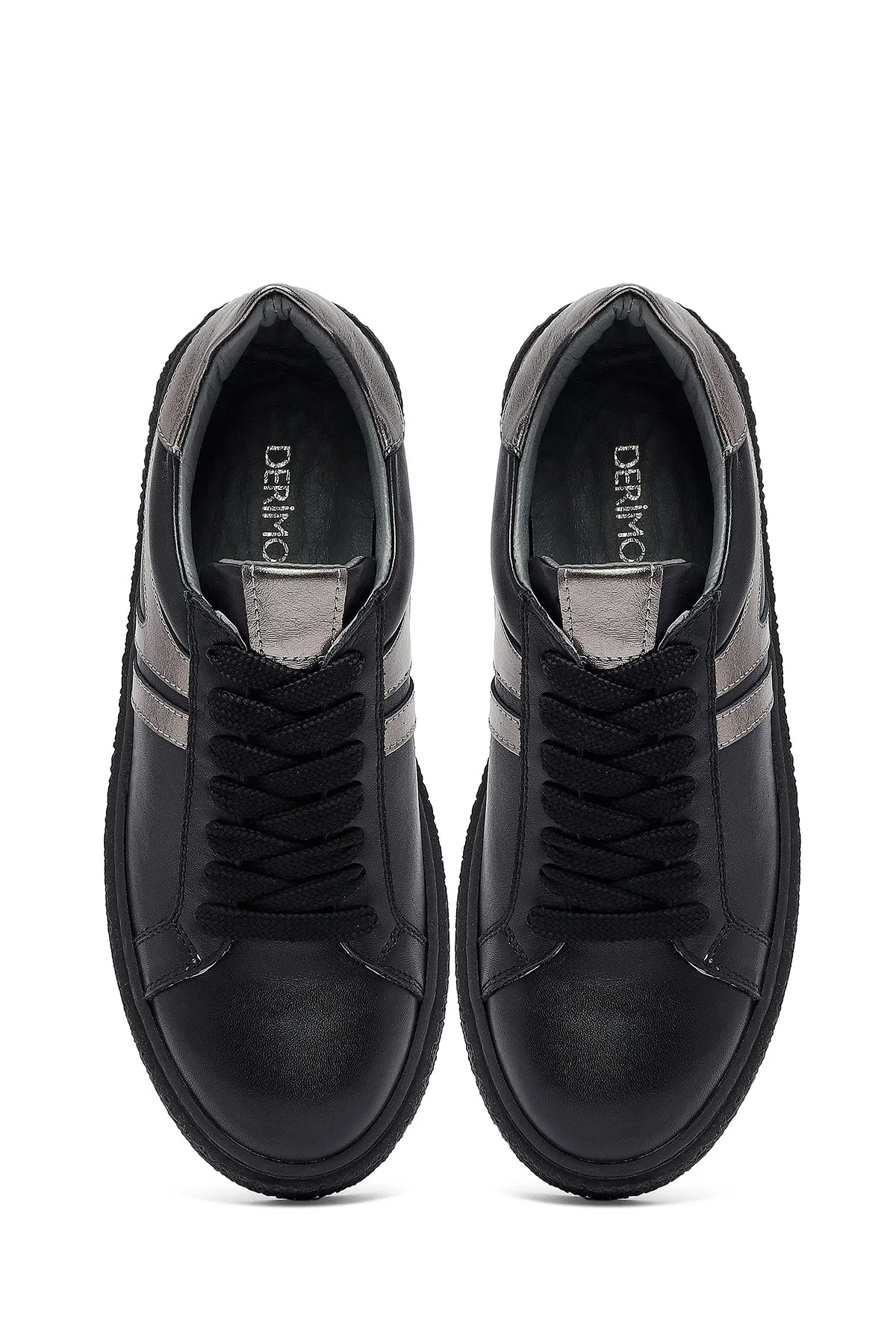 Kadın Siyah Bağcıklı Kalın Tabanlı Deri Sneaker - Image 7