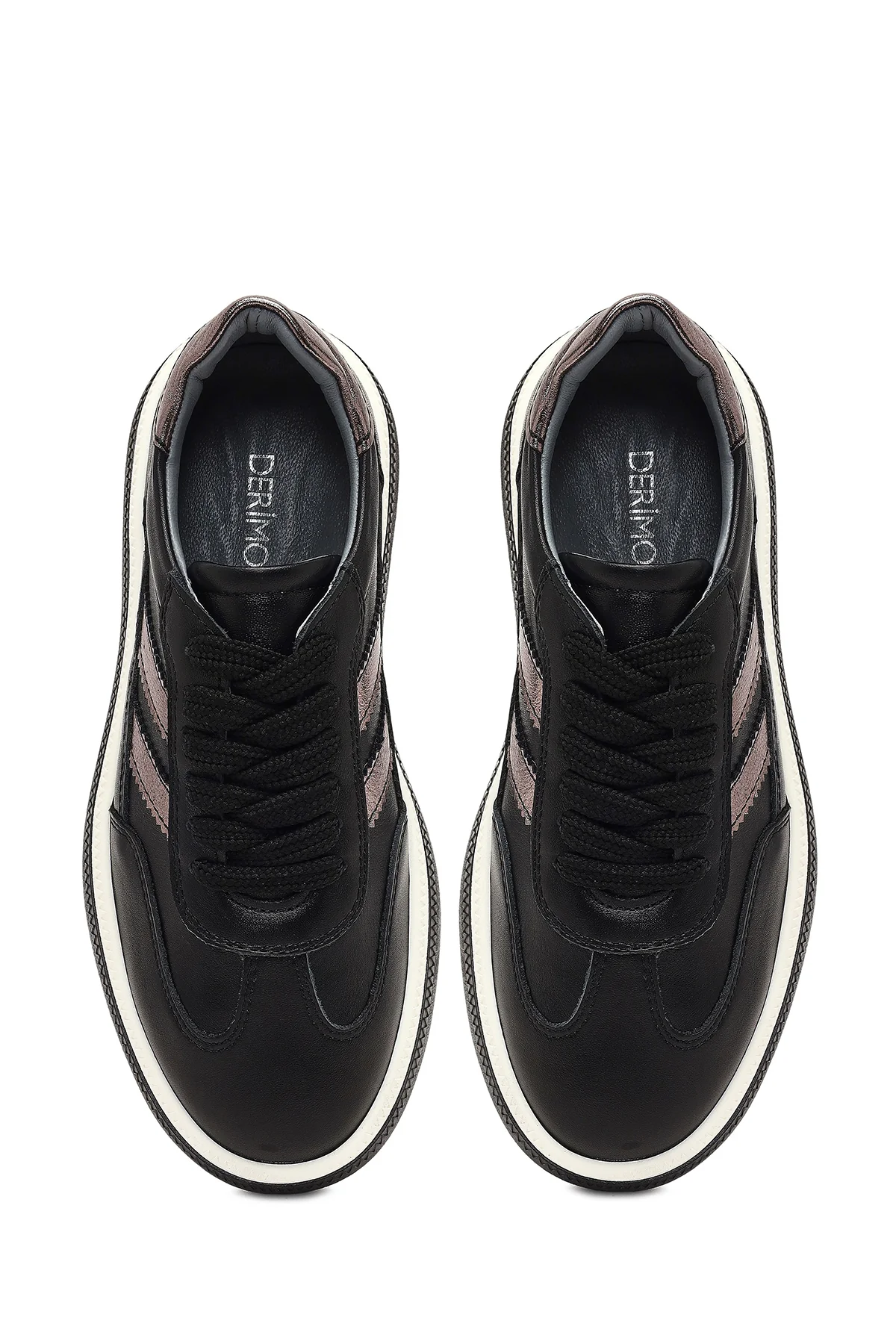 Kadın Siyah Bağcıklı Kalın Tabanlı Deri Sneaker - Image 7