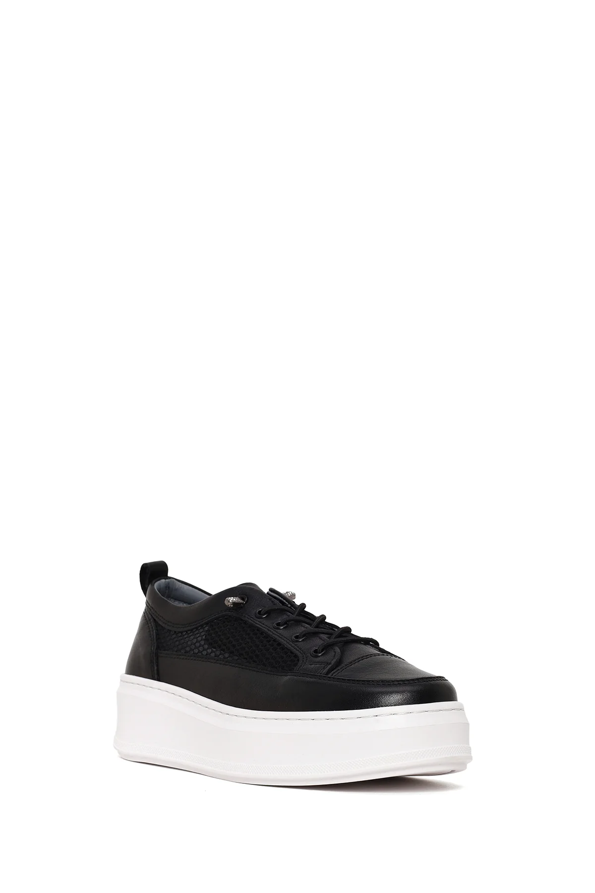 Kadın Siyah Bağcıklı Kalın Tabanlı Deri Sneaker - Image 7