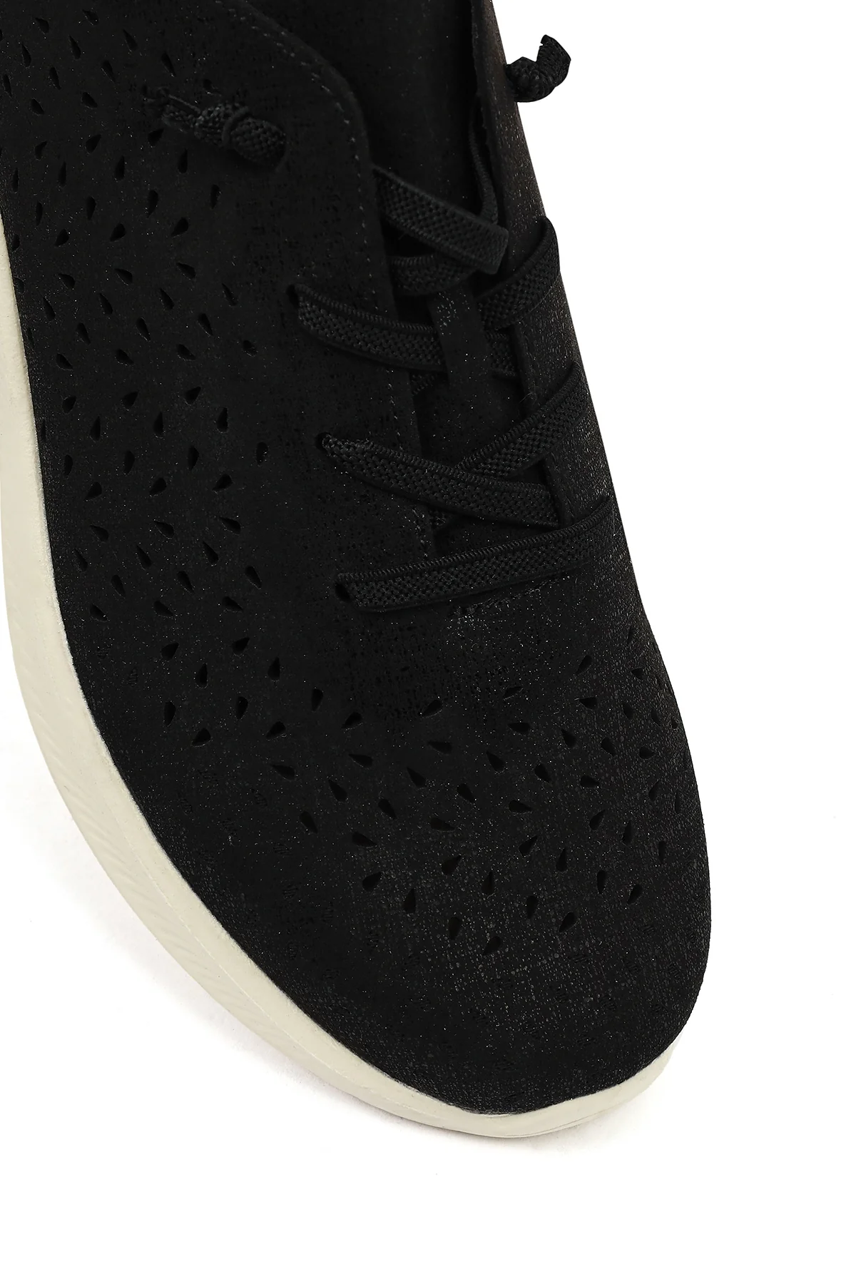 Kadın Siyah Bağcıklı Kalın Tabanlı Desenli Kumaş Comfort Sneaker - Image 9
