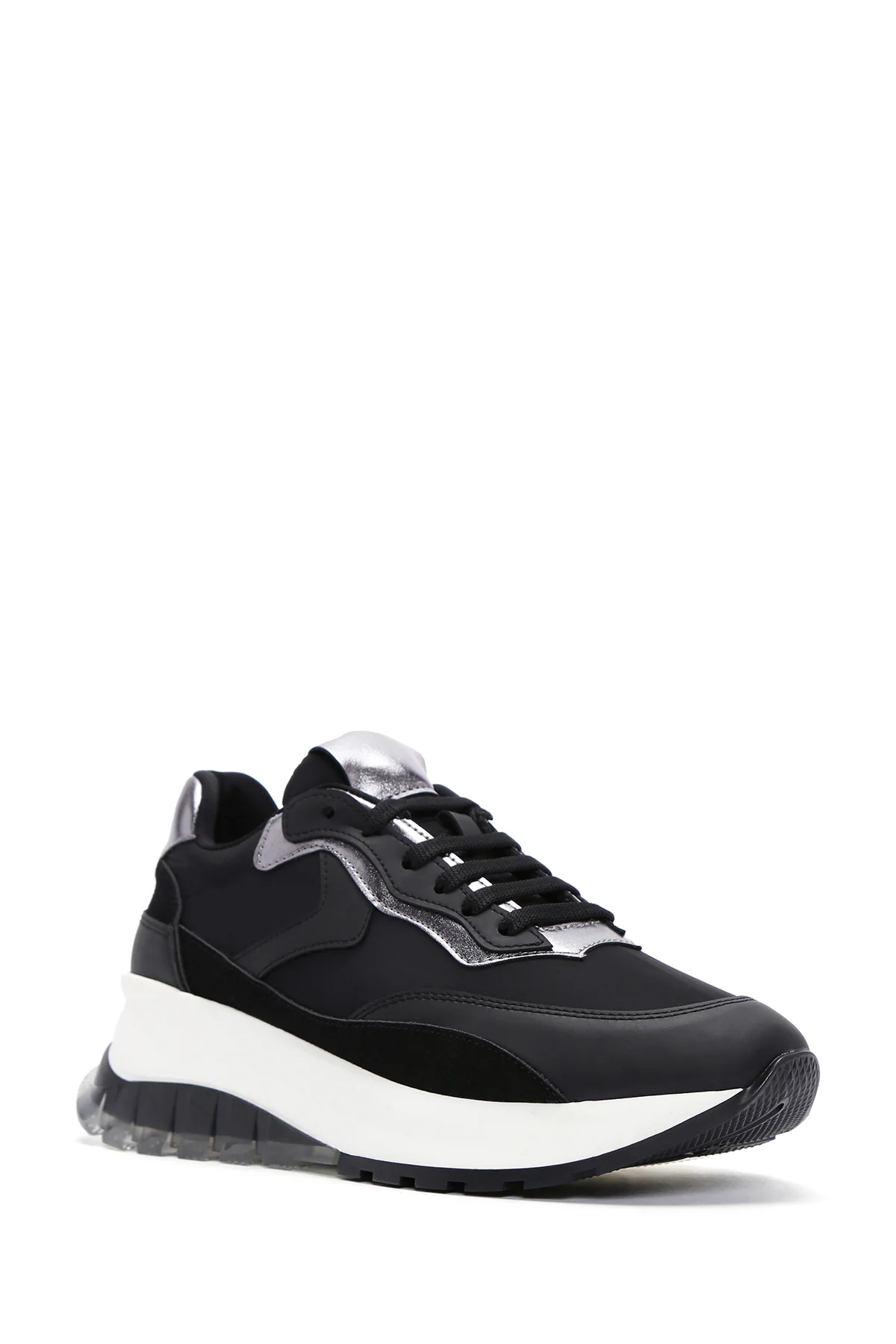 Kadın Siyah Bağcıklı Kalın Tabanlı Spor Sneaker - Image 6