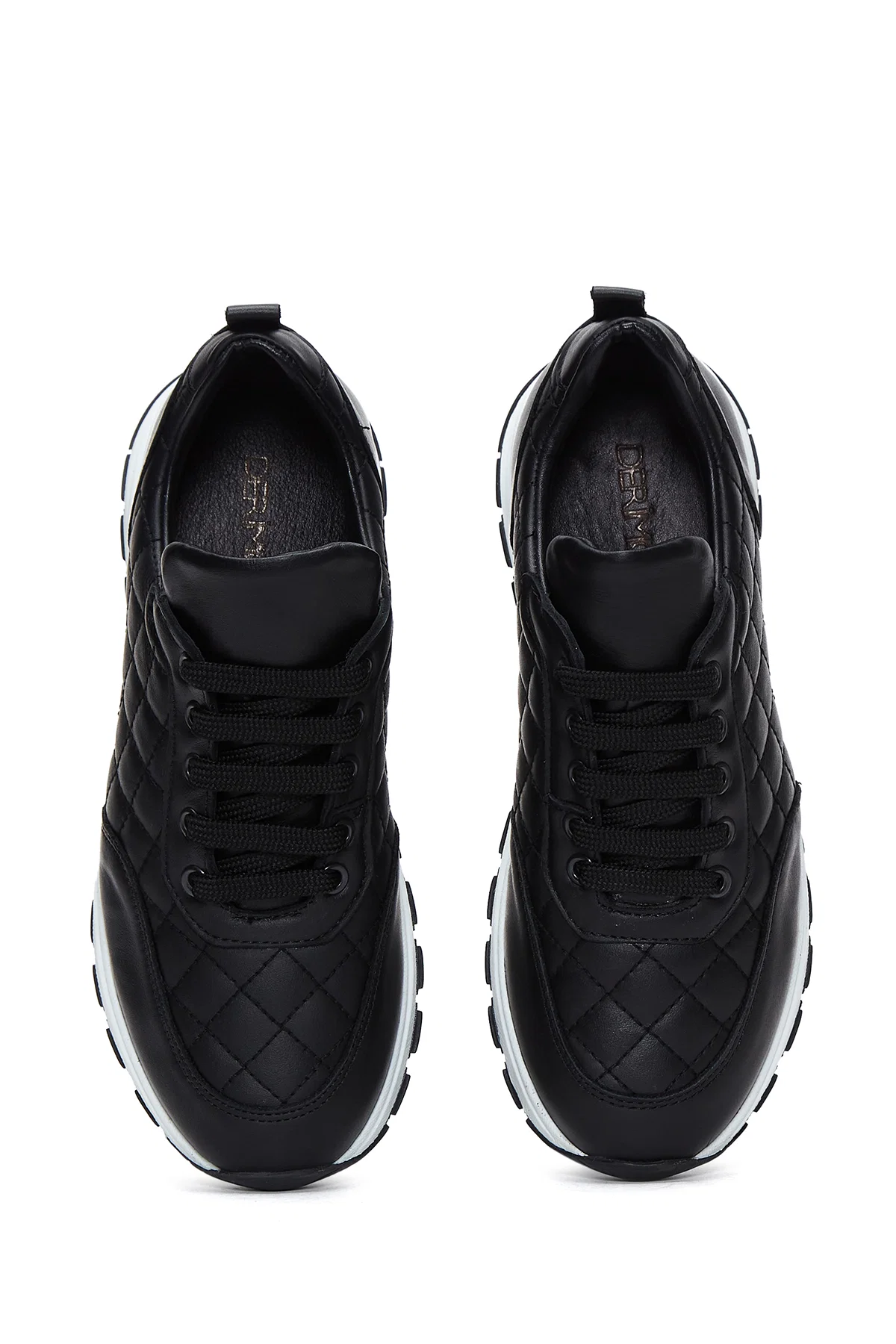 Kadın Siyah Bağcıklı Kapitone Desenli Deri Sneaker - Image 6