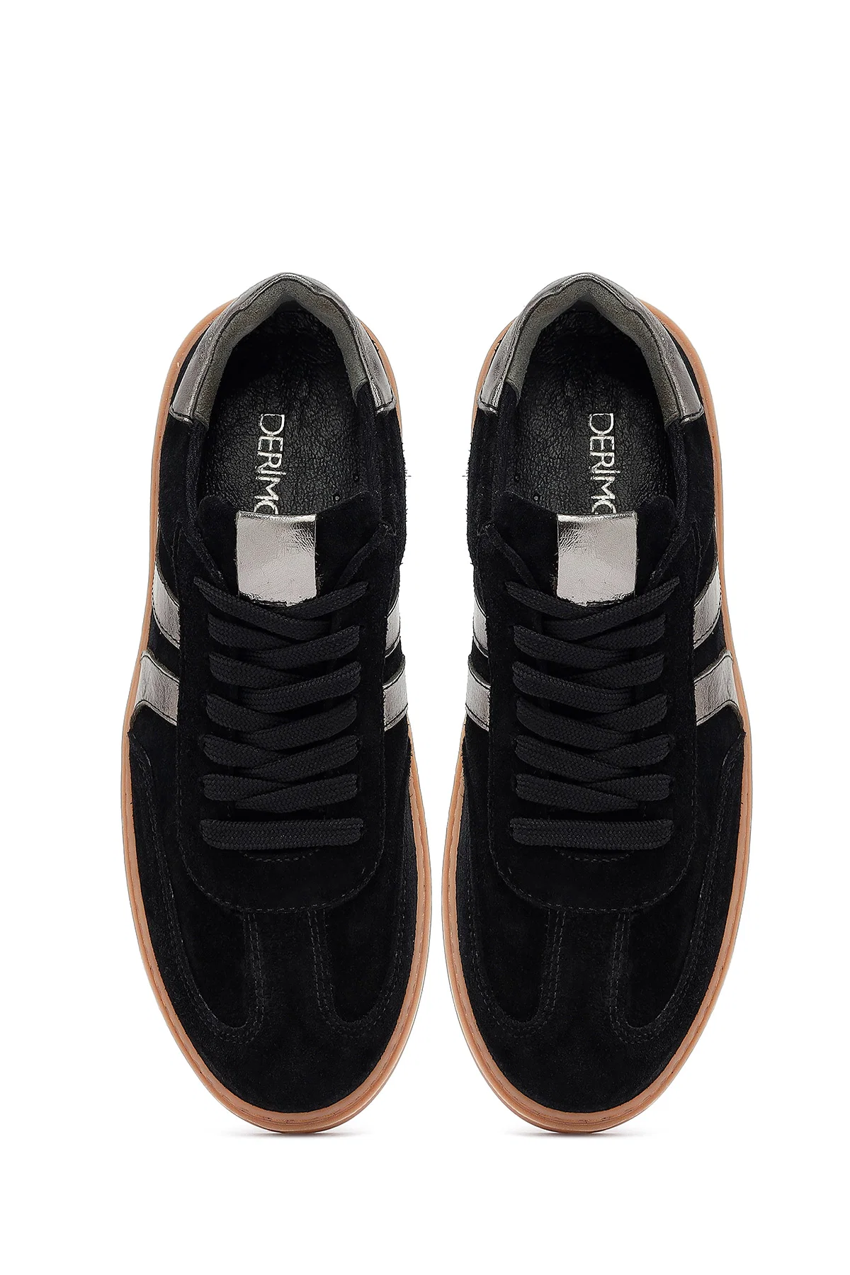 Kadın Siyah Bağcıklı Süet Deri Sneaker - Image 7