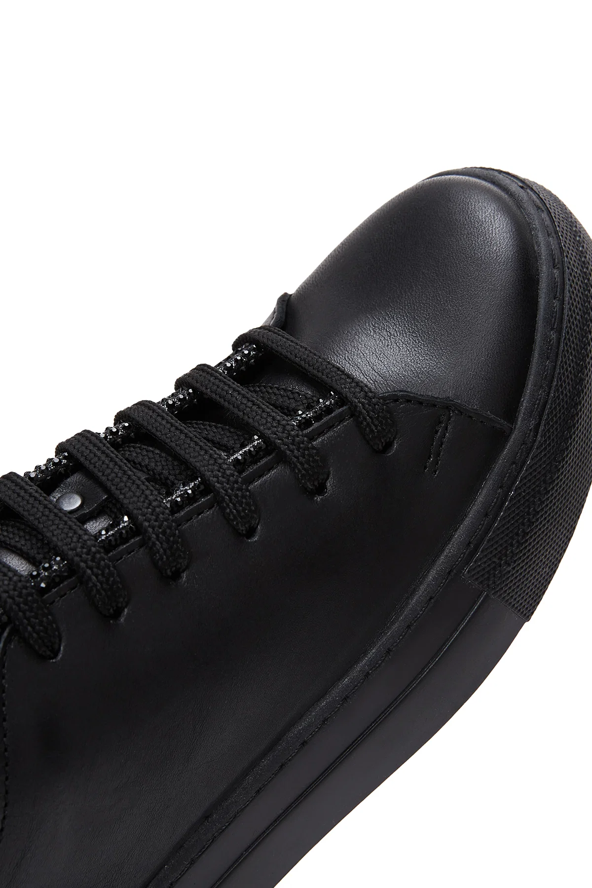 Kadın Siyah Bağcıklı Taş Detaylı Deri Sneaker - Image 7