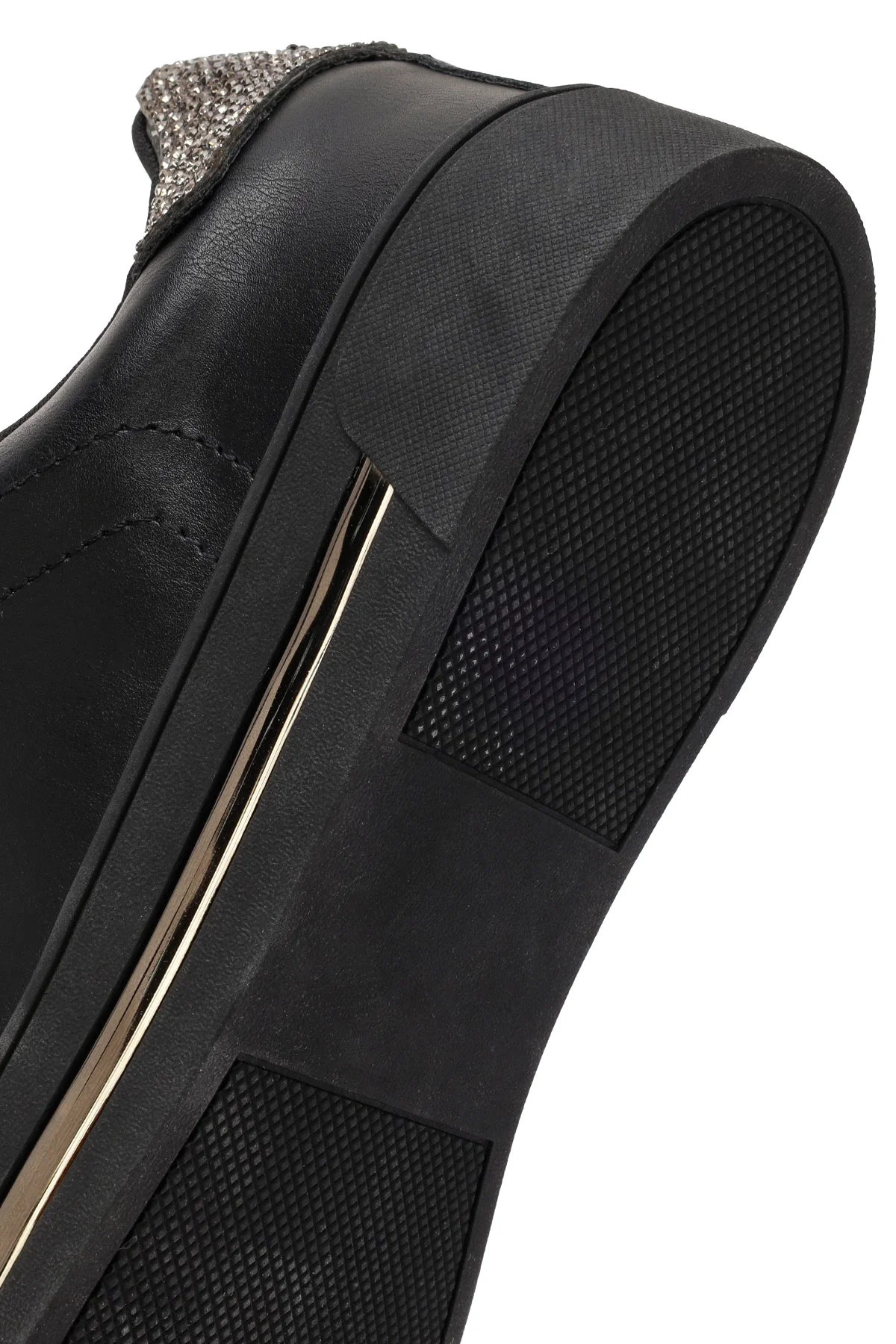 Kadın Siyah Bağcıklı Taş Detaylı Deri Sneaker - Image 8
