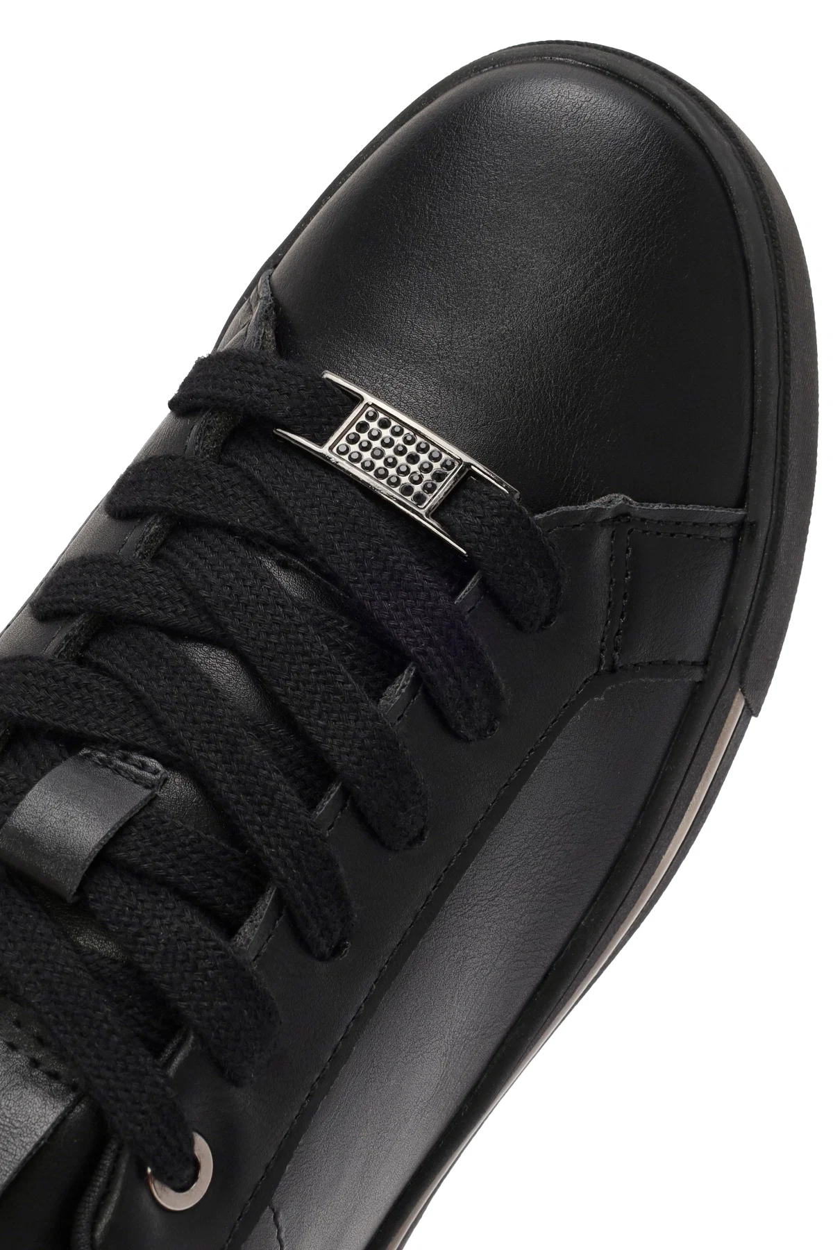 Kadın Siyah Bağcıklı Taşlı Sneaker - Image 10