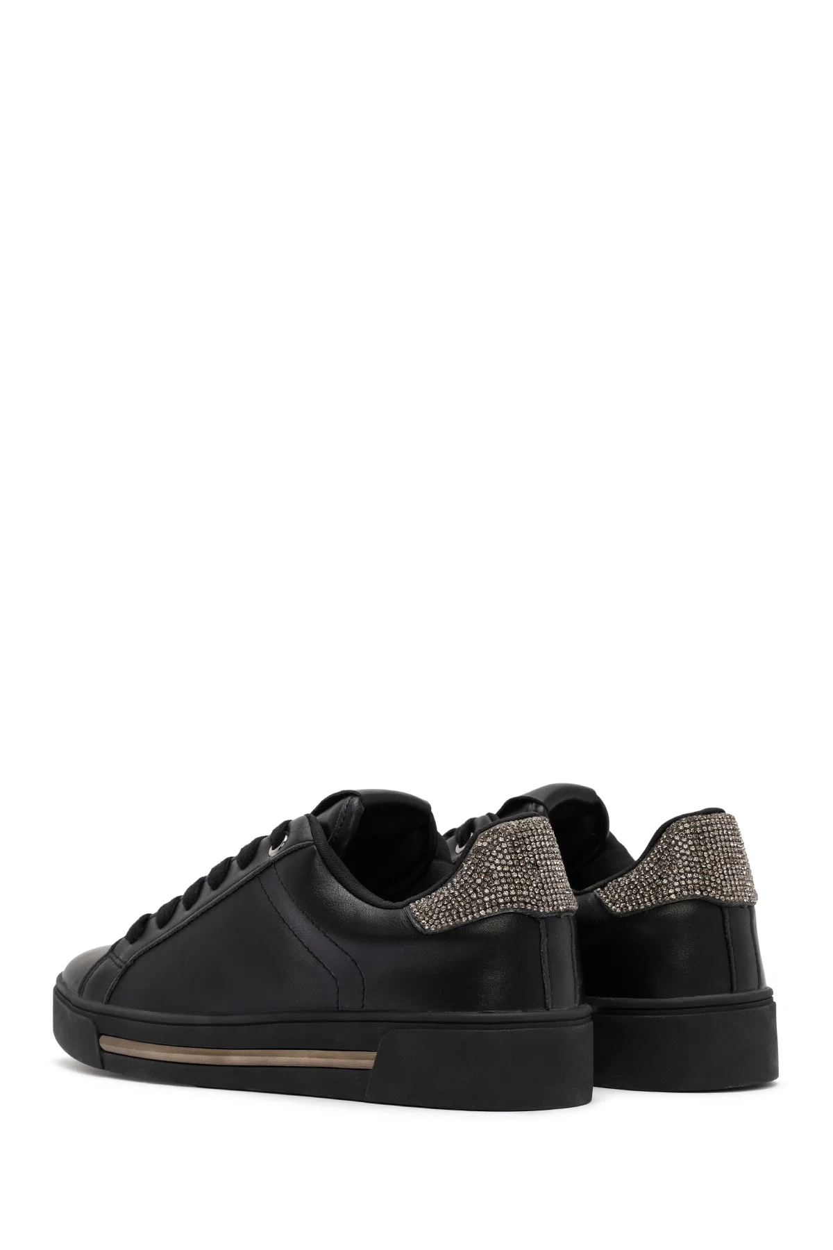 Kadın Siyah Bağcıklı Taşlı Sneaker - Image 5