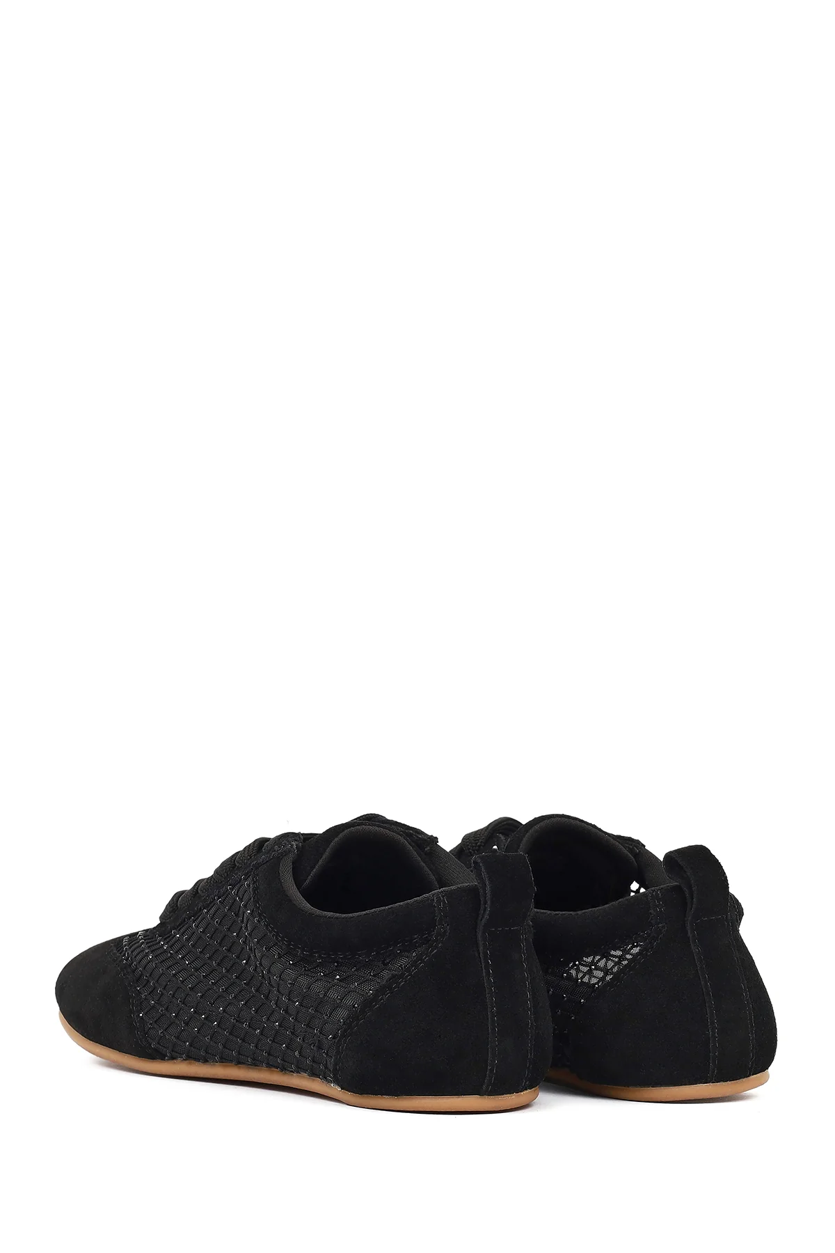 Kadın Siyah Bağcıklı Taşlı Süet Deri Sneaker - Image 6