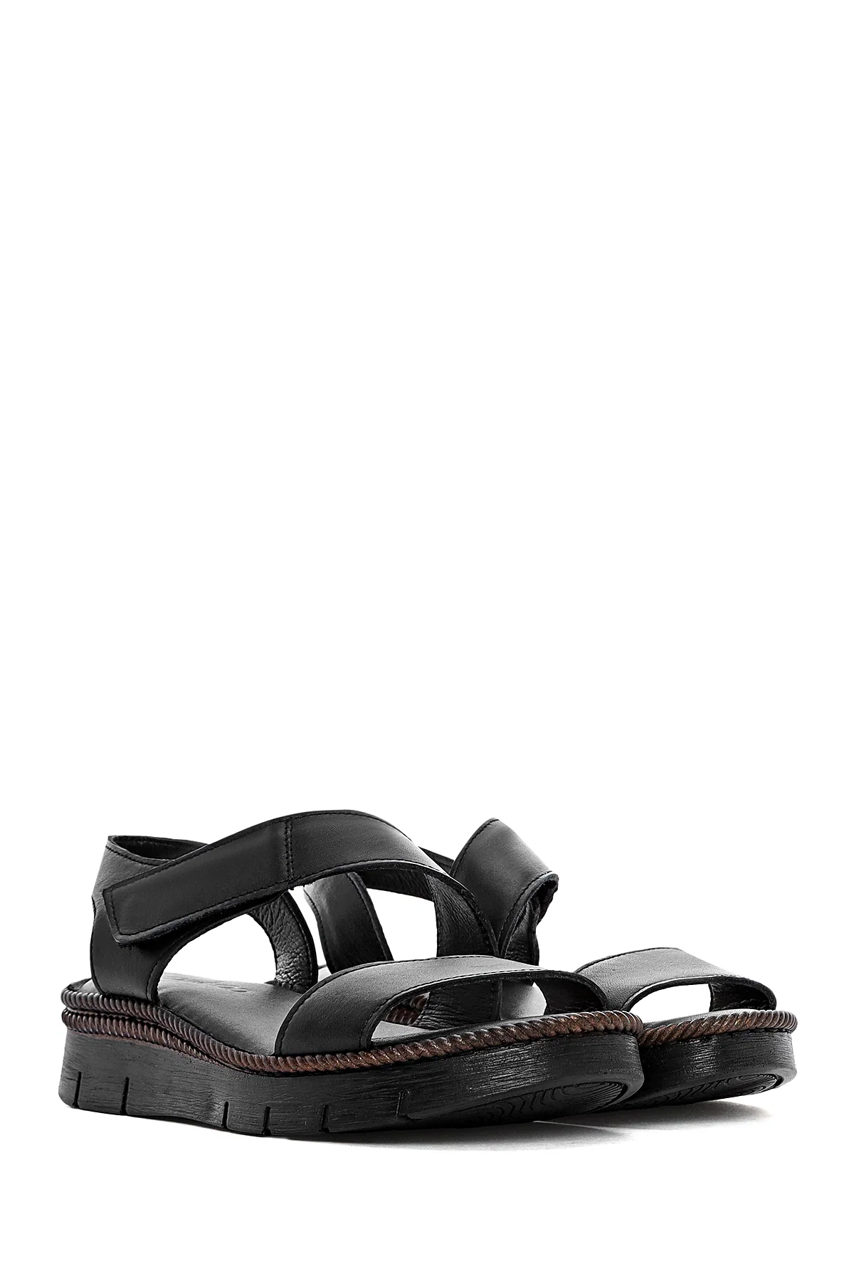 Kadın Siyah Bantlı Deri Comfort Sandalet - Image 3