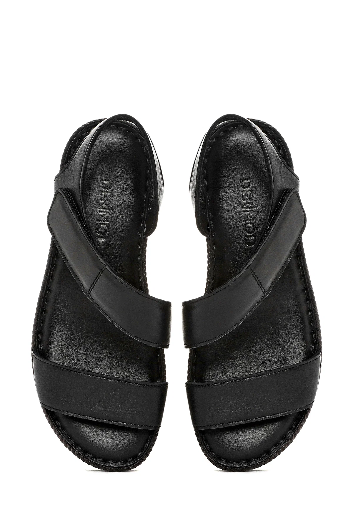 Kadın Siyah Bantlı Deri Comfort Sandalet - Image 7