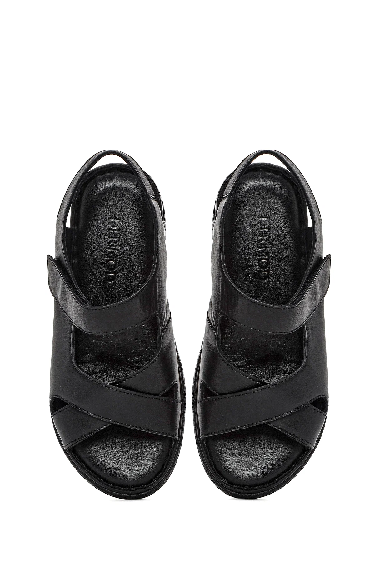 Kadın Siyah Bantlı Deri Comfort Sandalet - Image 7