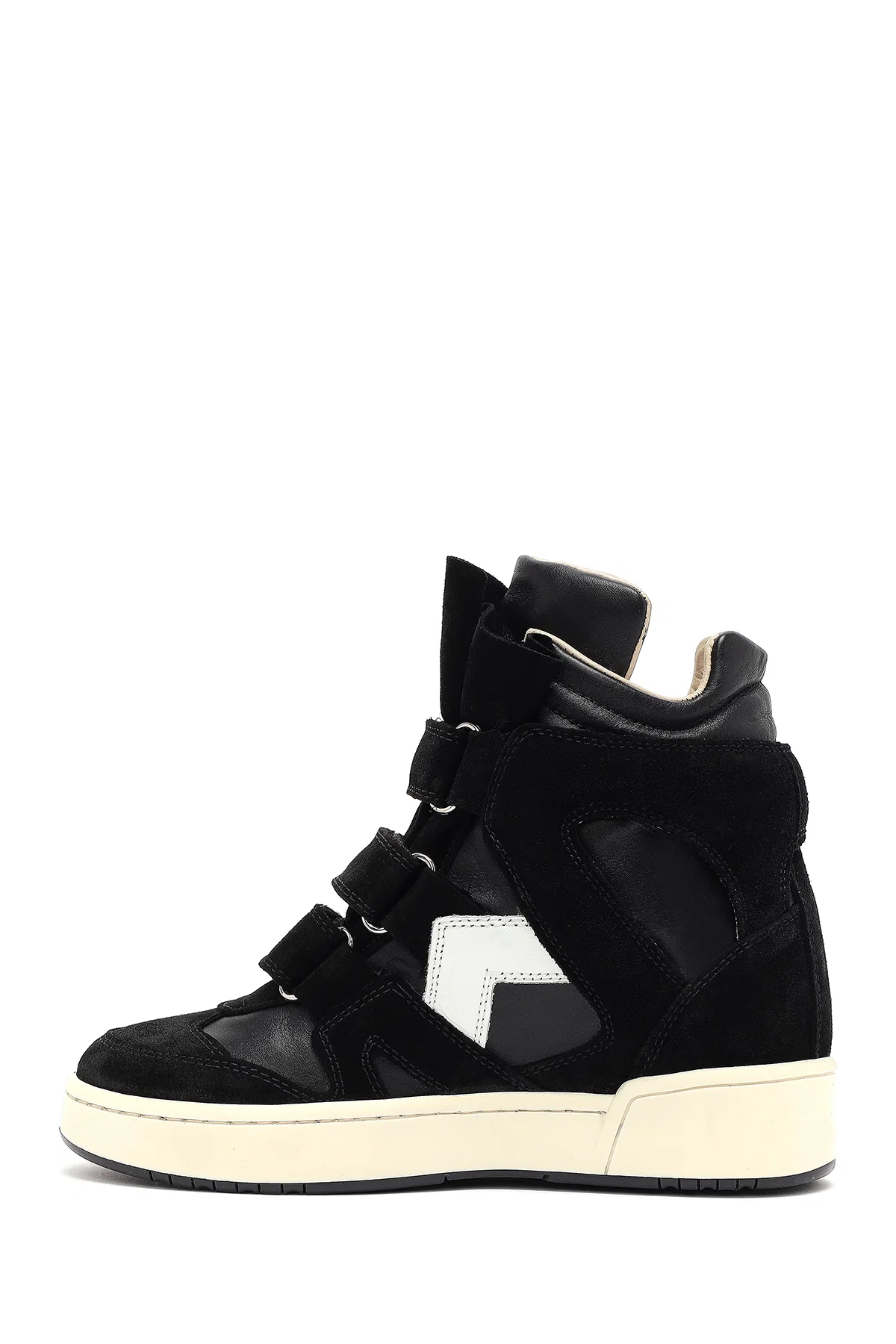 Kadın Siyah Bantlı Dolgu Topuklu Deri Sneaker - Image 2